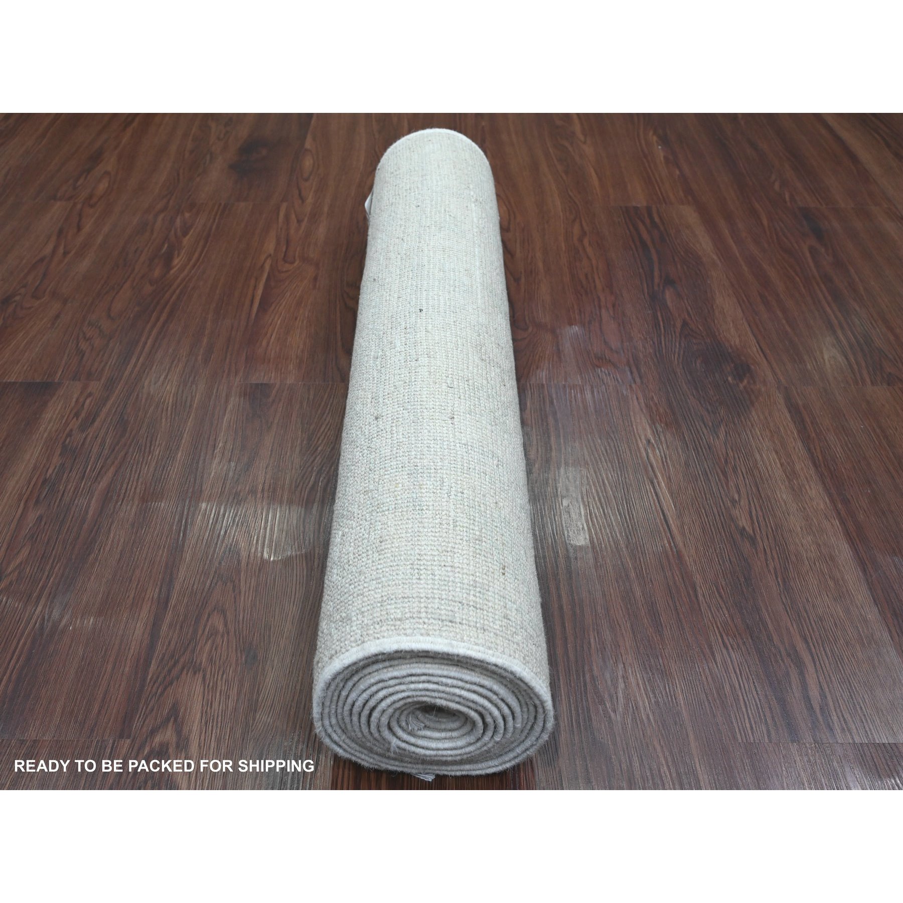 2'8"x11'4" Cascading White, Hand Knotted, Afghan Angora Oushak with Large Leaf Design, Natural Dyes, 100% Wool, Runner, Oriental Rug Sh20788