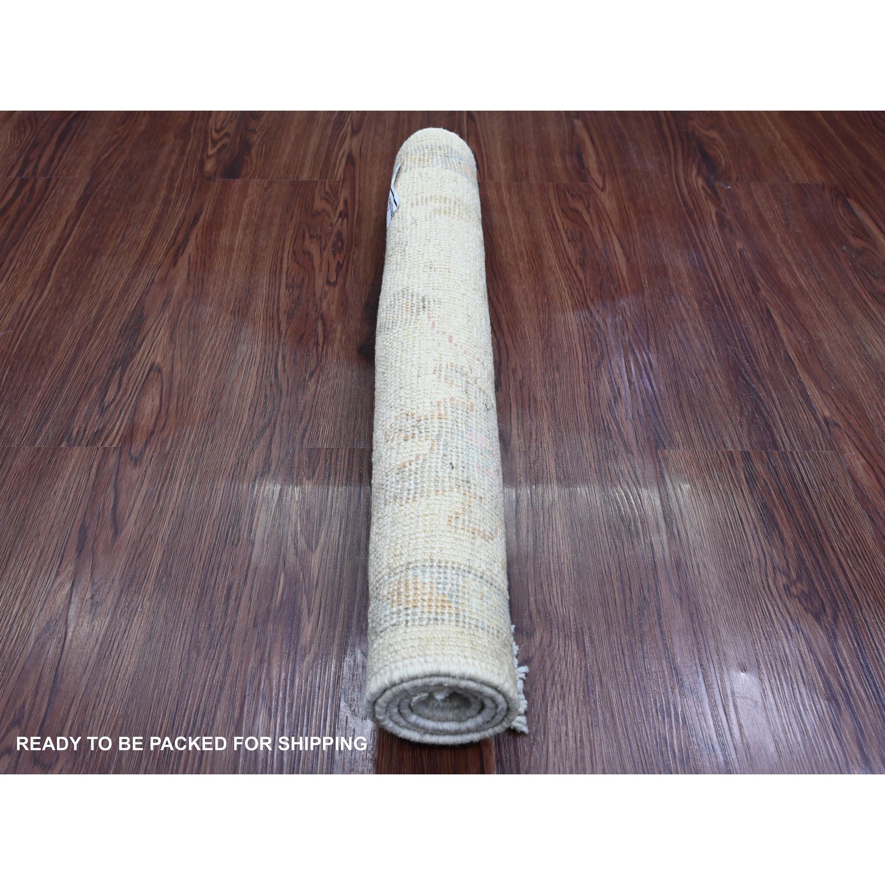 2'2"x3' Pristine White, Afghan Angora Oushak with Leaf Design, Pure Wool, Hand Knotted, Veggie Dyes, Mat, Oriental Rug Sh20790