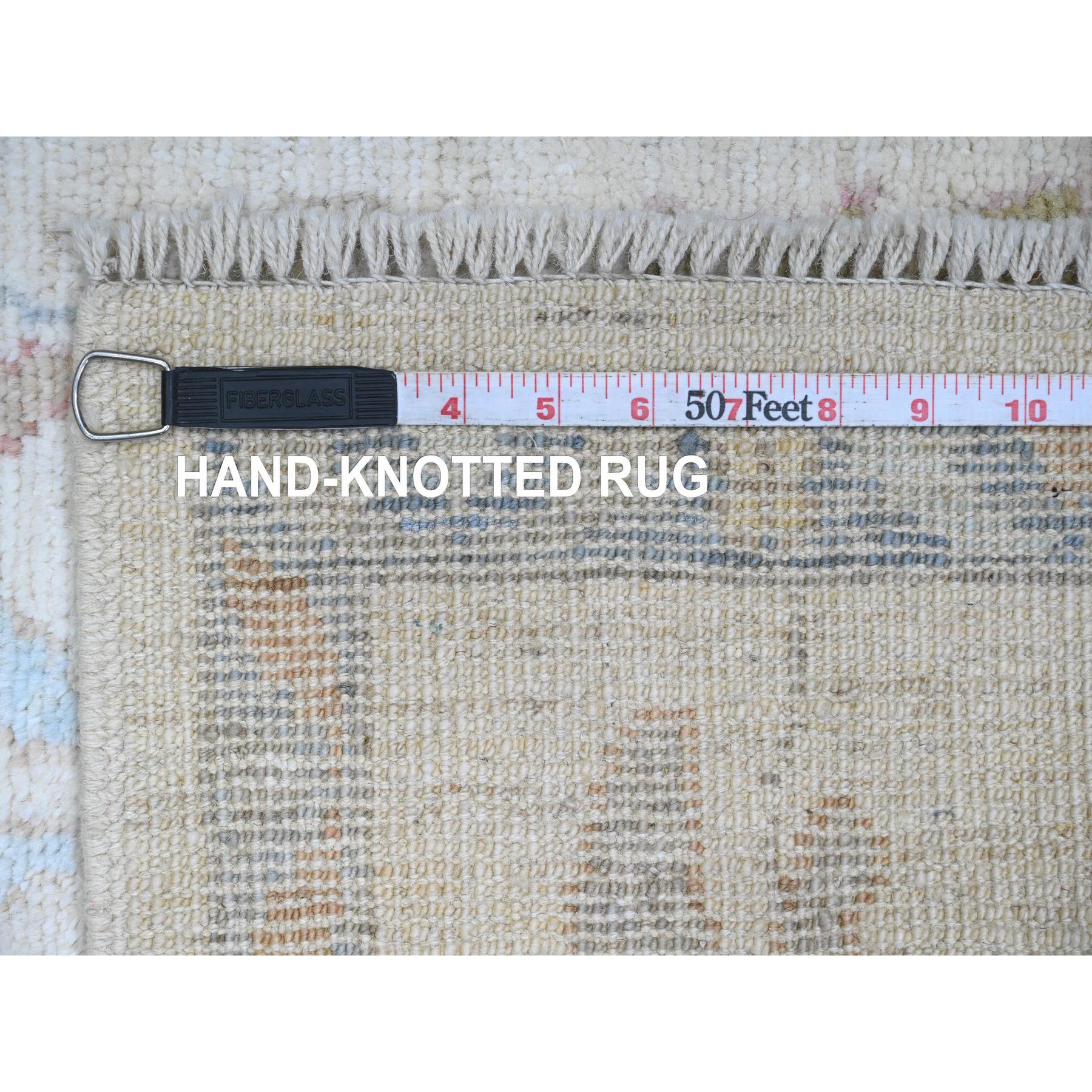 2'2"x3' Pristine White, Afghan Angora Oushak with Leaf Design, Pure Wool, Hand Knotted, Veggie Dyes, Mat, Oriental Rug Sh20790