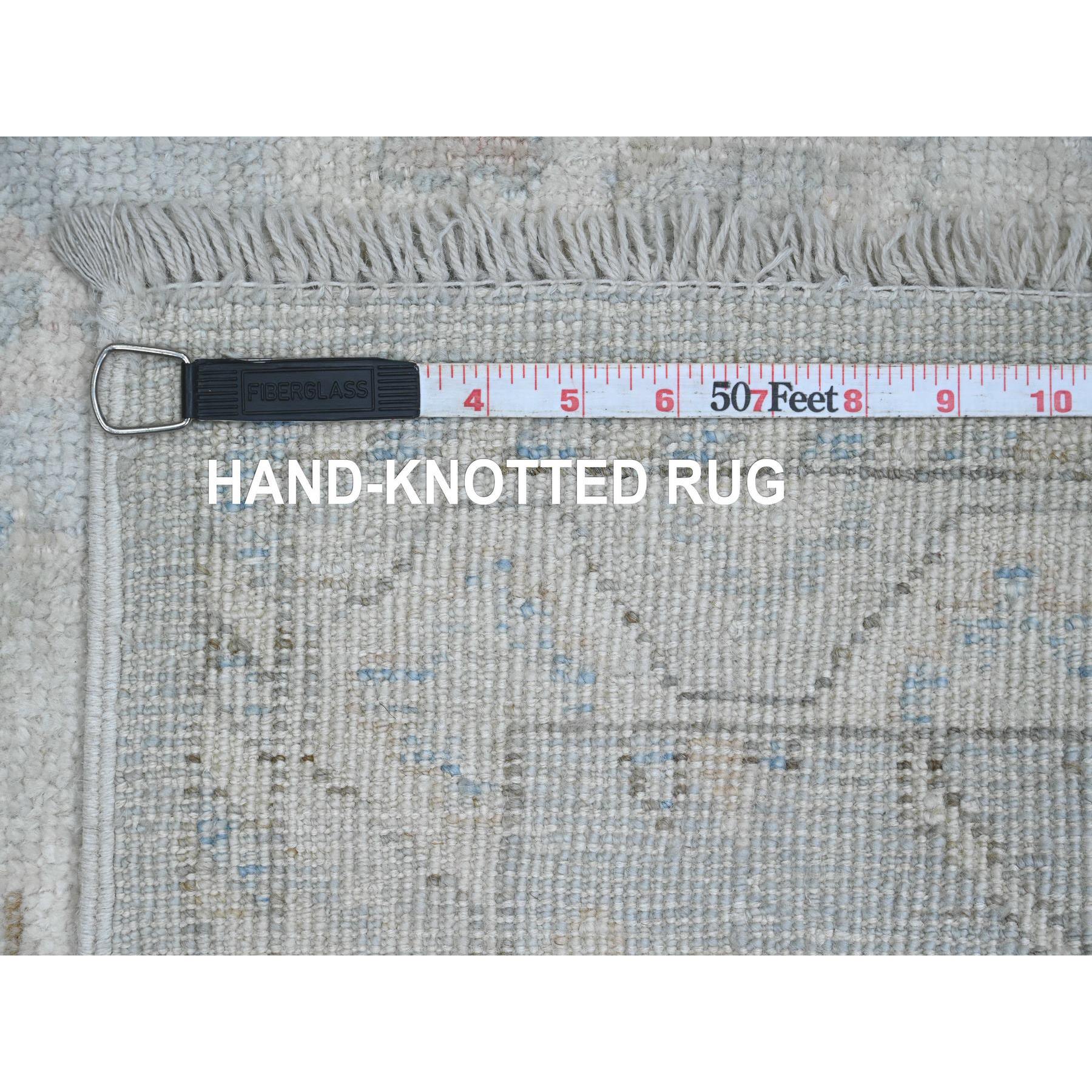 2'8"x9'8" Cloud Gray, Hand Knotted, Afghan Angora Oushak with Leaf Design, Veggie Dyes, 100% Wool, Runner, Oriental Rug Sh20791