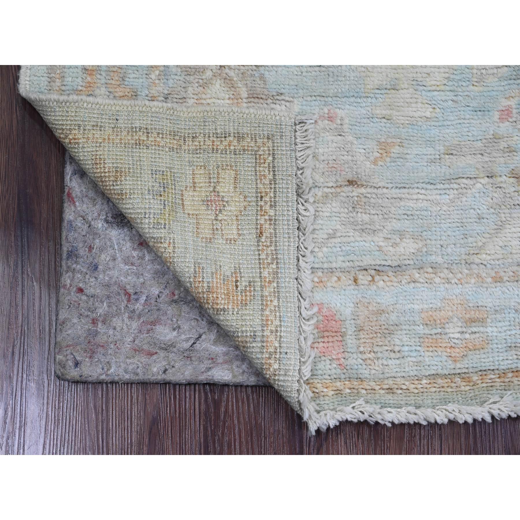 3'x9'6" Cerulean Blue, Hand Knotted, Afghan Angora Oushak with All Over Leaf Design, Vegetable Dyes, Pure Wool, Runner, Oriental Rug Sh20792
