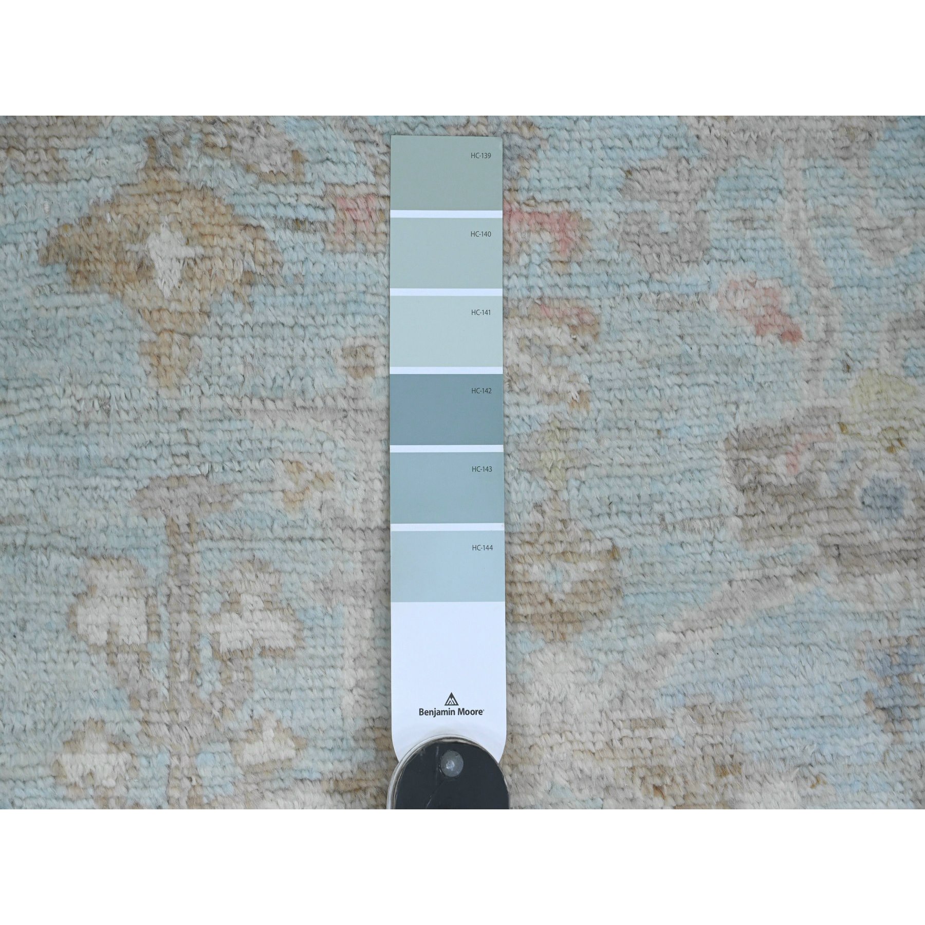 3'x9'6" Cerulean Blue, Hand Knotted, Afghan Angora Oushak with All Over Leaf Design, Vegetable Dyes, Pure Wool, Runner, Oriental Rug Sh20792