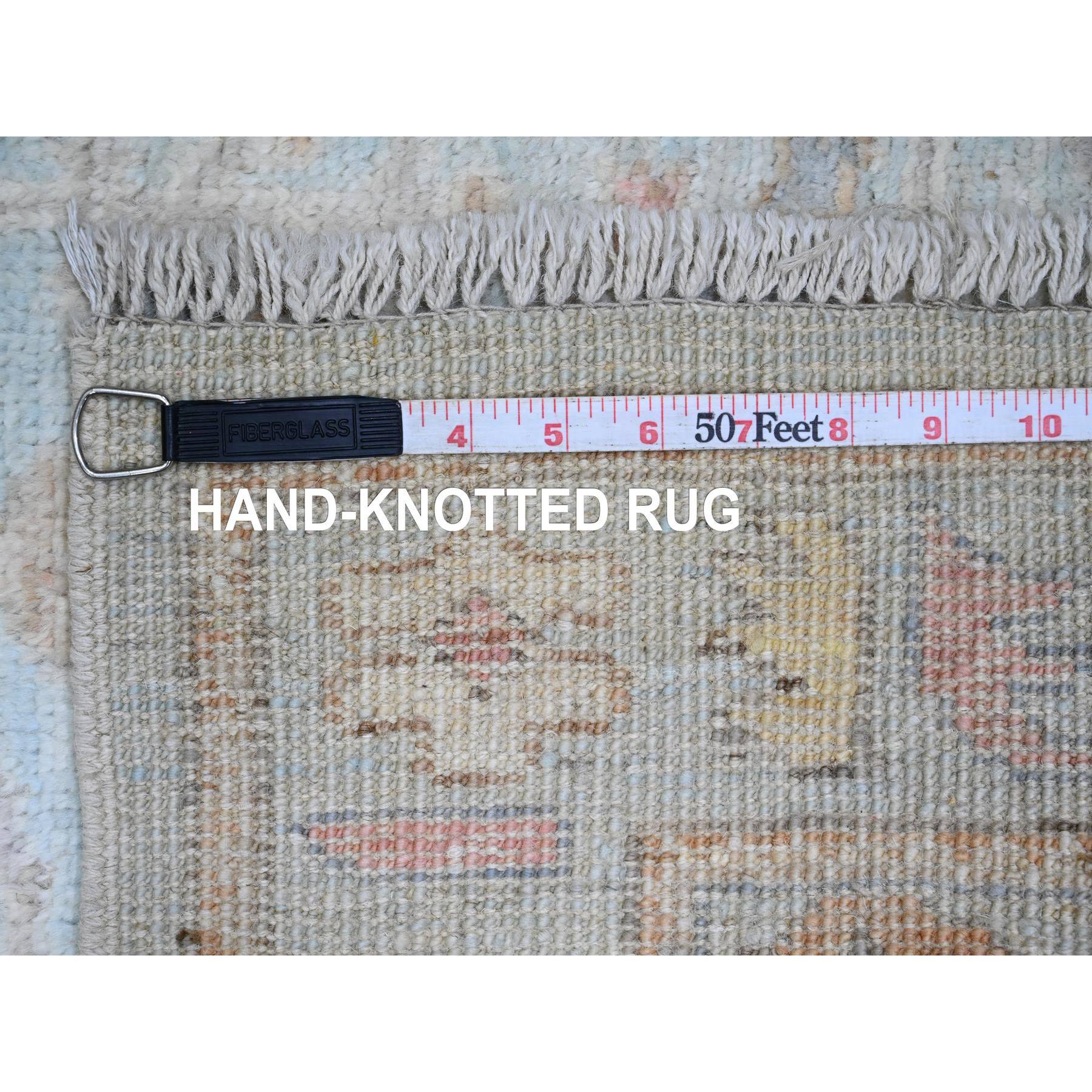 3'x9'6" Cerulean Blue, Hand Knotted, Afghan Angora Oushak with All Over Leaf Design, Vegetable Dyes, Pure Wool, Runner, Oriental Rug Sh20792
