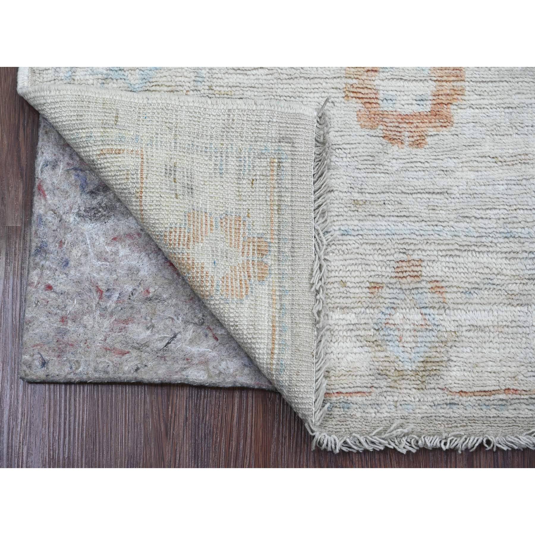 2'7"x9'8" Snow White, Hand Knotted, Afghan Angora Oushak with Floral Pattern, Veggie Dyes, 100% Wool, Runner, Oriental Rug Sh20793