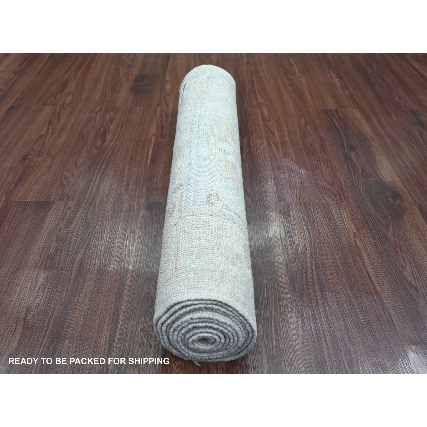 2'7"x9'8" Snow White, Hand Knotted, Afghan Angora Oushak with Floral Pattern, Veggie Dyes, 100% Wool, Runner, Oriental Rug Sh20793