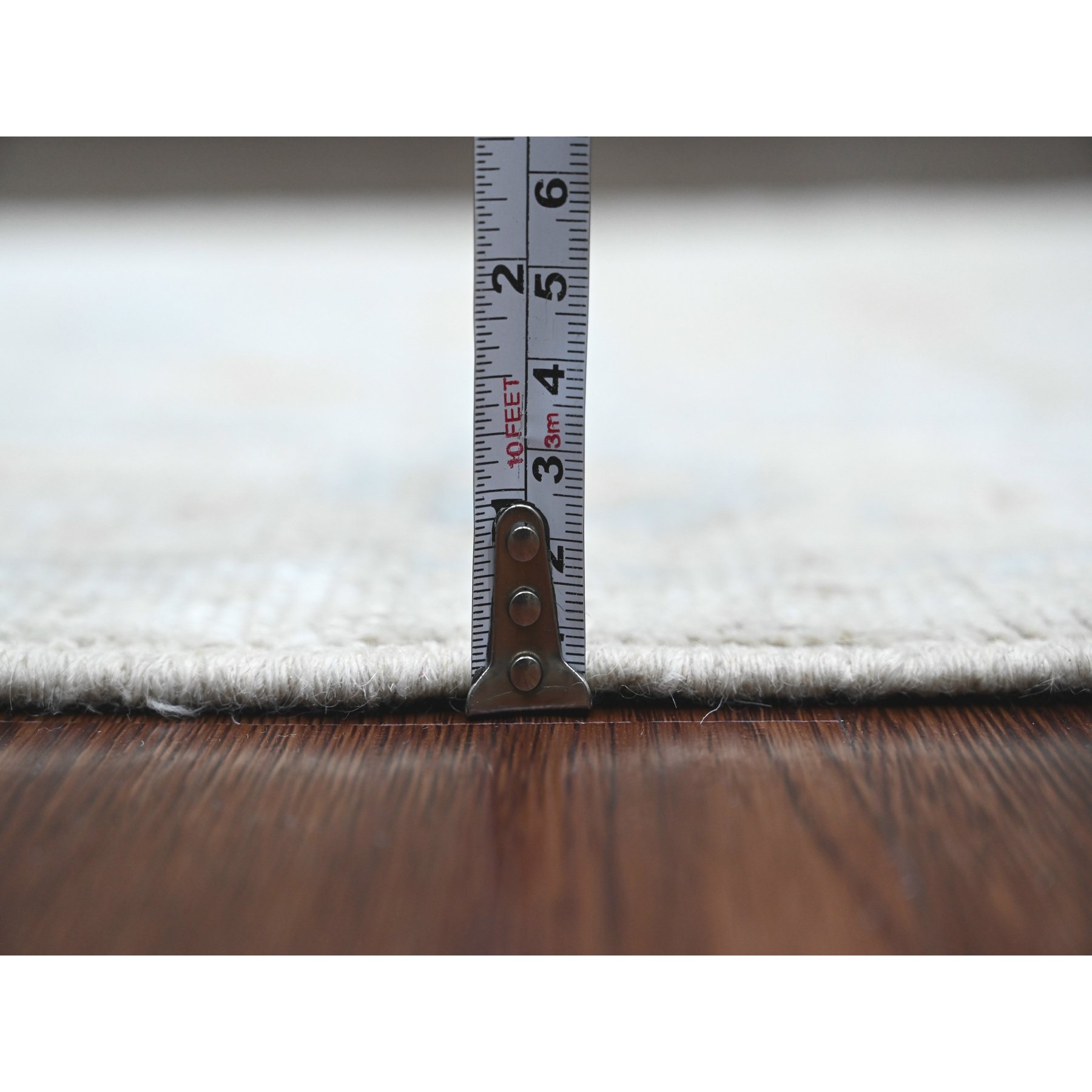 2'7"x9'8" Snow White, Hand Knotted, Afghan Angora Oushak with Floral Pattern, Veggie Dyes, 100% Wool, Runner, Oriental Rug Sh20793