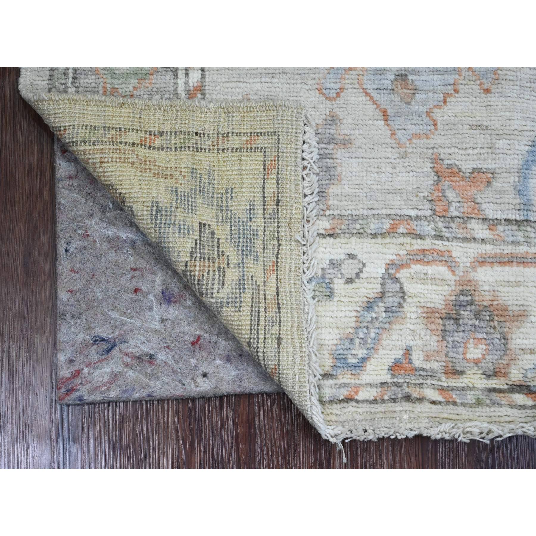 2'10"x5'10" Medium Gray, Hand Knotted, Afghan Angora Oushak with Large Leaf Design, Vegetable Dyes, Pure Wool, Short Runner, Oriental Rug Sh20794