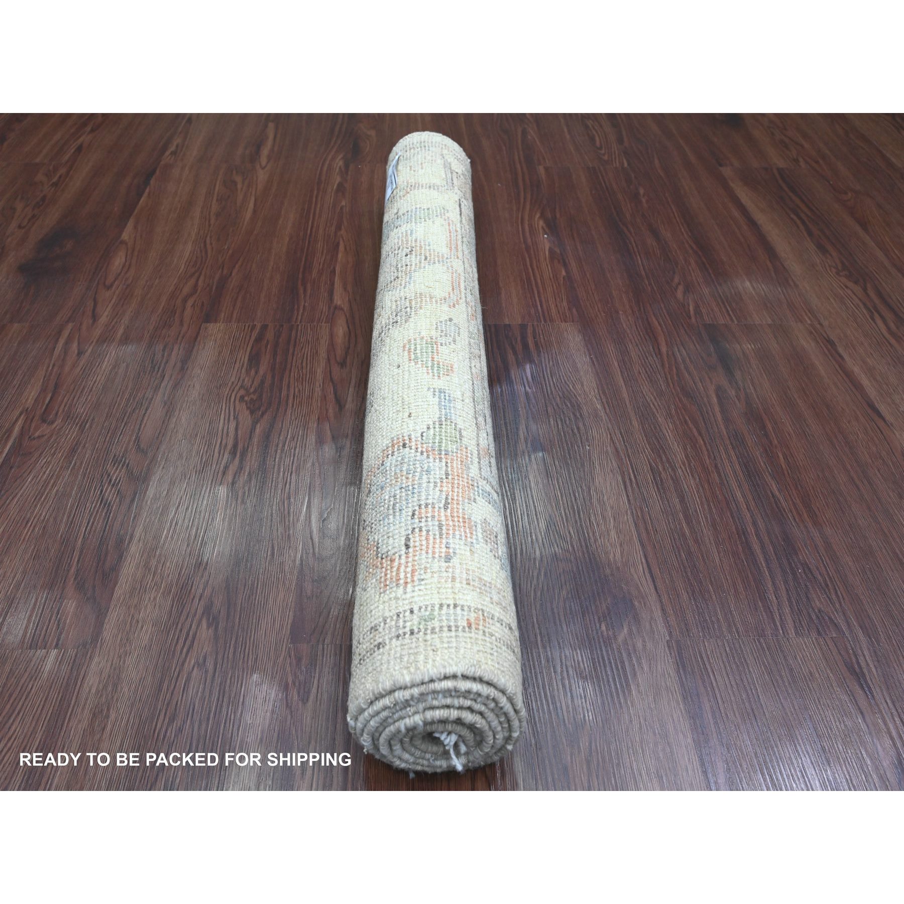 2'10"x5'10" Medium Gray, Hand Knotted, Afghan Angora Oushak with Large Leaf Design, Vegetable Dyes, Pure Wool, Short Runner, Oriental Rug Sh20794