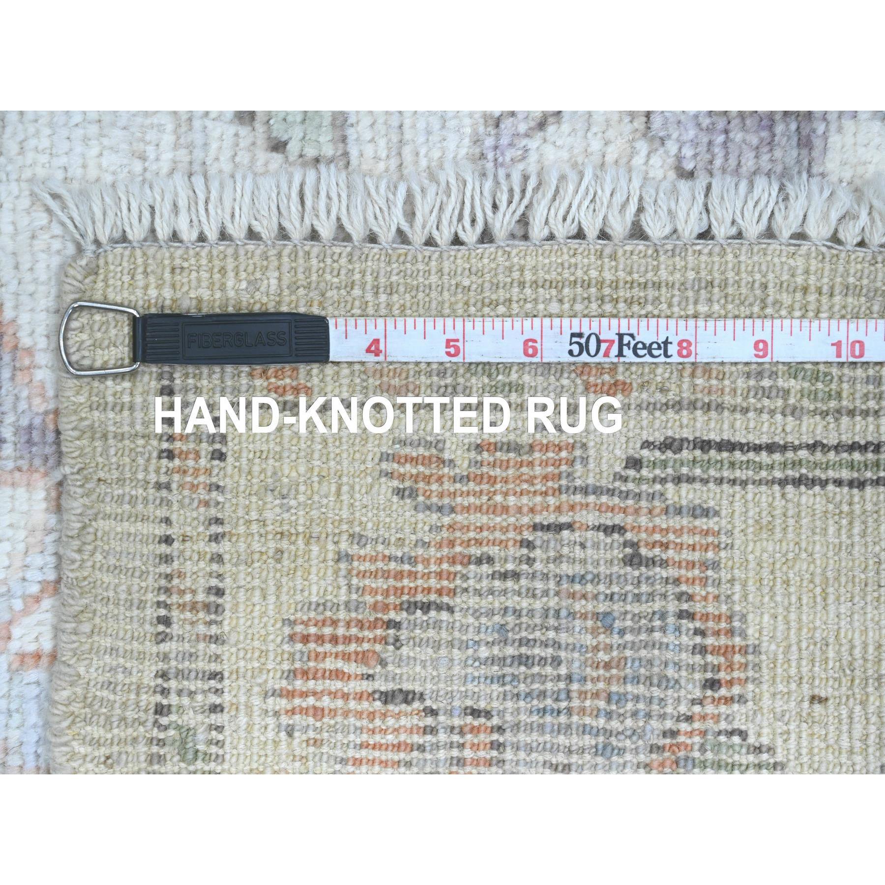 2'10"x5'10" Medium Gray, Hand Knotted, Afghan Angora Oushak with Large Leaf Design, Vegetable Dyes, Pure Wool, Short Runner, Oriental Rug Sh20794