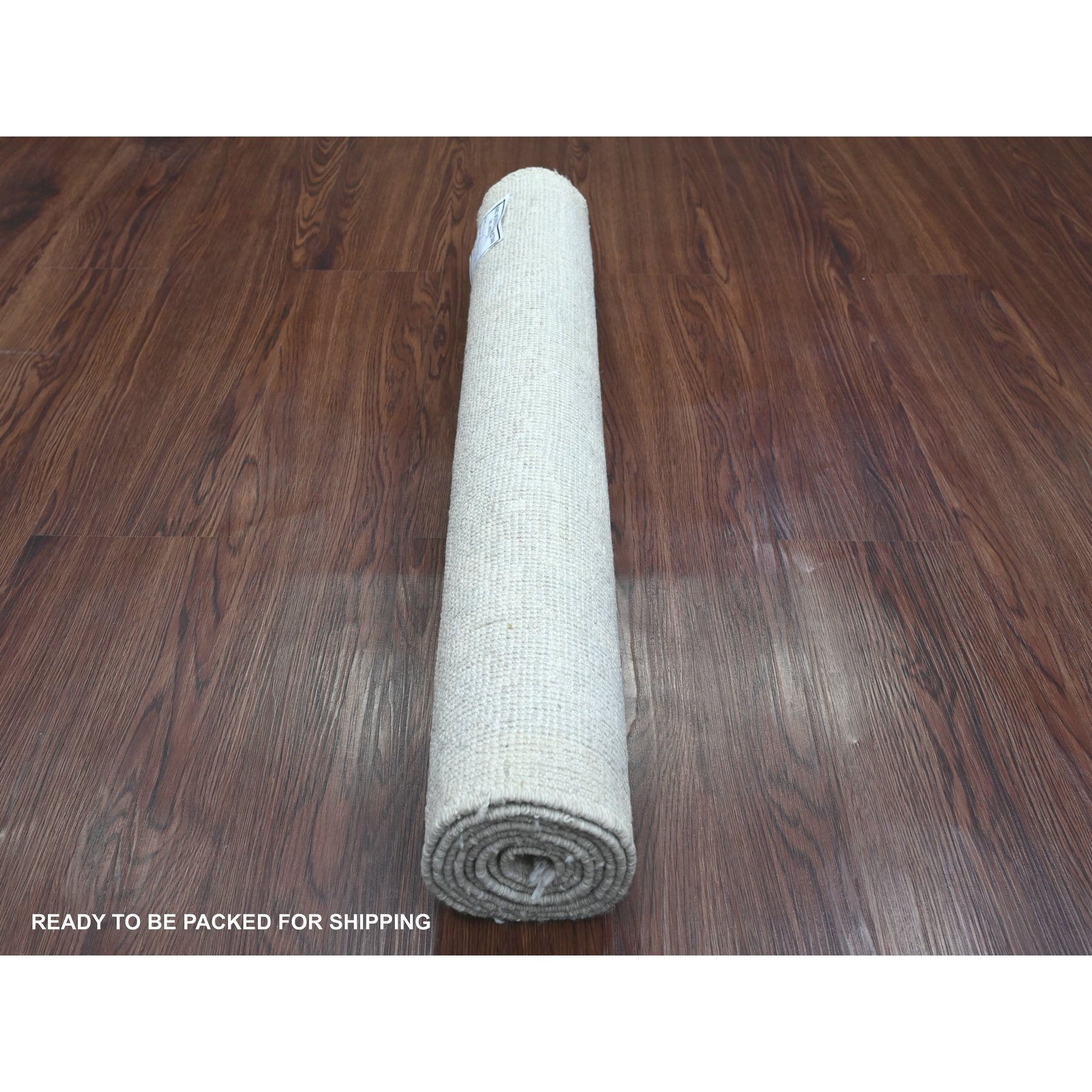 2'7"x6' Pearl White, Afghan Angora Oushak with Leaf Design, Hand Knotted, Natural Dyes, 100% Wool, Short Runner, Oriental Rug Sh20795