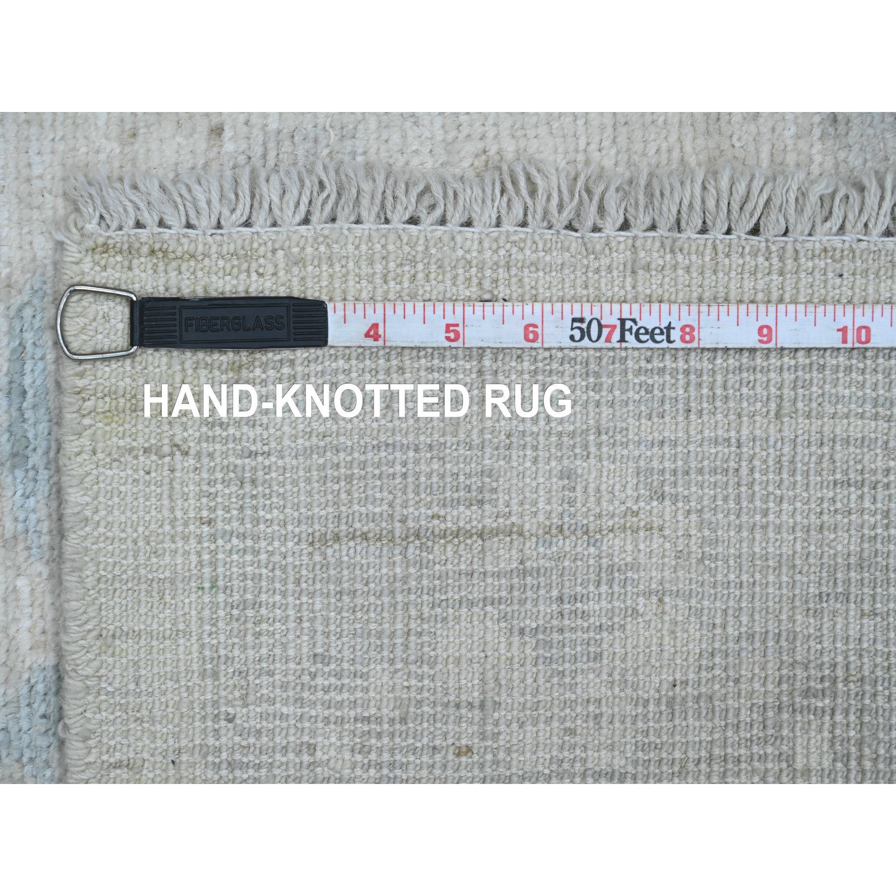 2'7"x6' Pearl White, Afghan Angora Oushak with Leaf Design, Hand Knotted, Natural Dyes, 100% Wool, Short Runner, Oriental Rug Sh20795