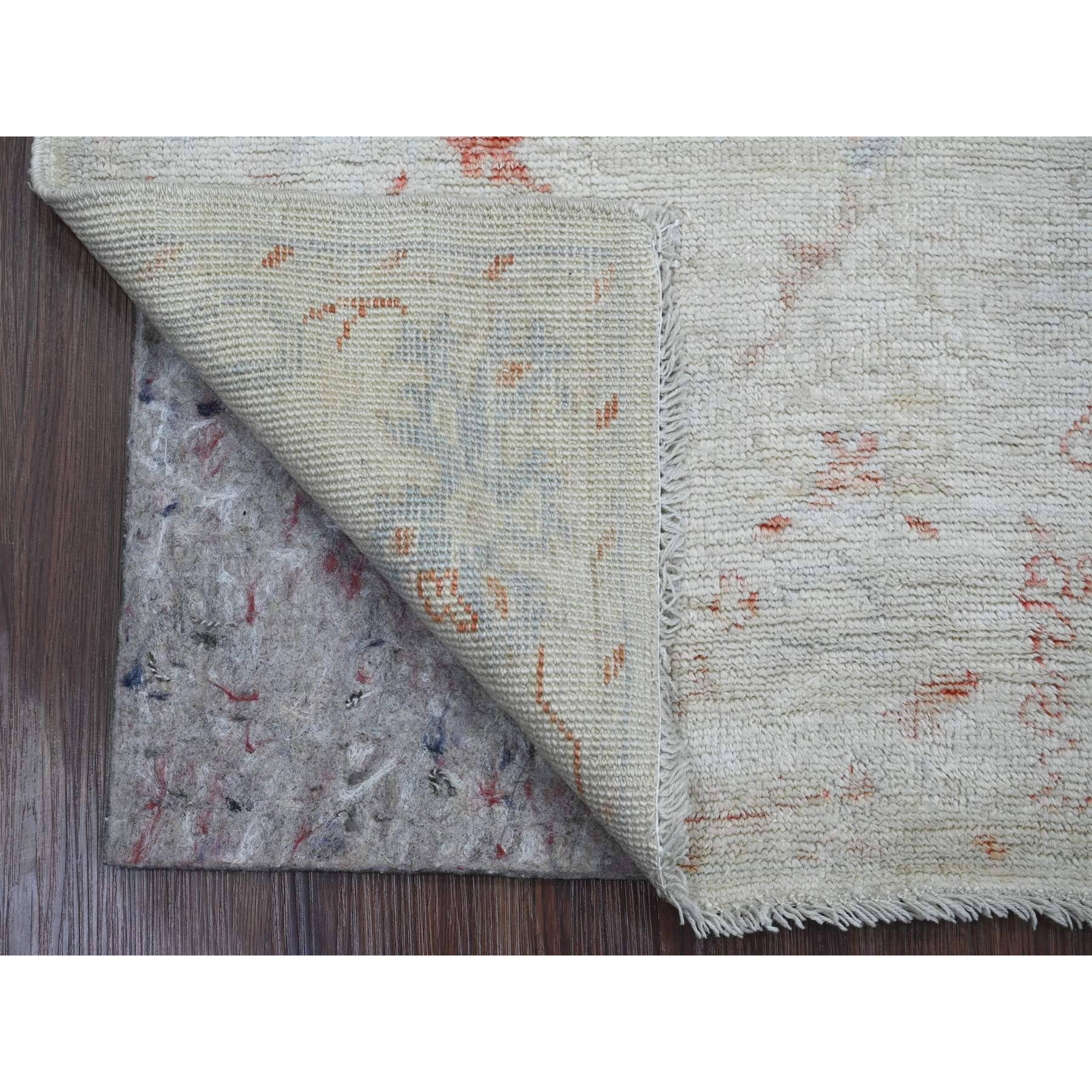 3'x4'9" Bone White with Touches of Red, Leaf Design, Afghan Angora Oushak, Hand Knotted, Veggie Dyes, 100% Wool, Oriental Rug Sh20802