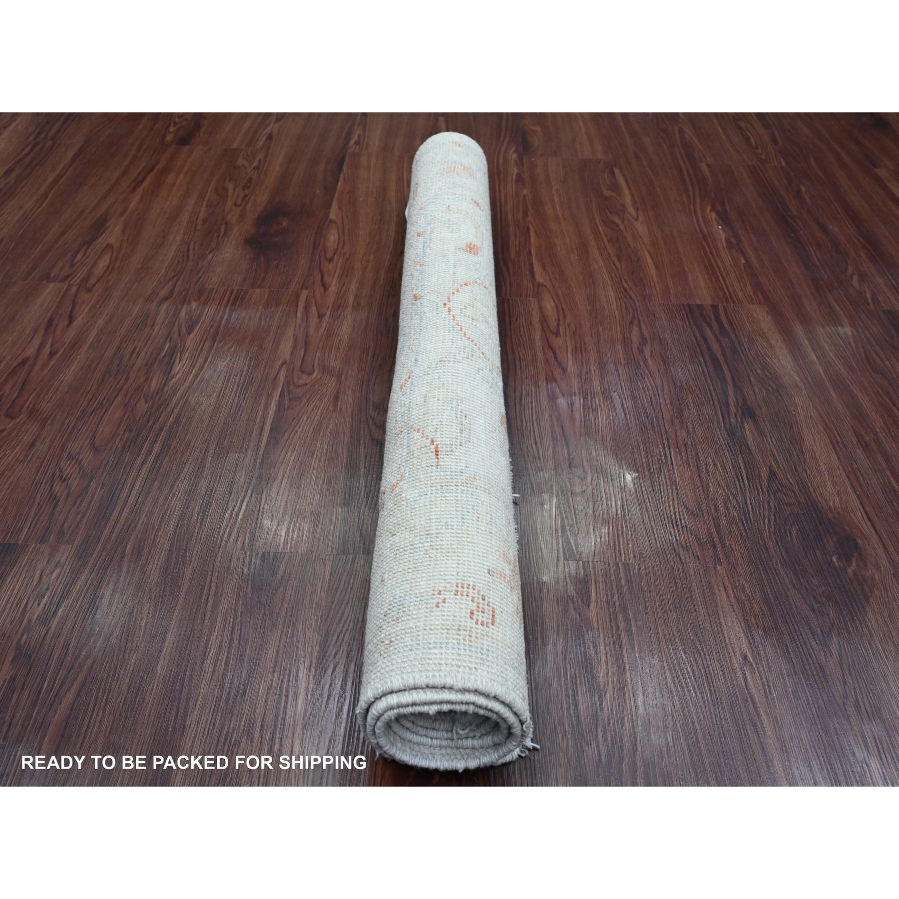 3'x4'9" Bone White with Touches of Red, Leaf Design, Afghan Angora Oushak, Hand Knotted, Veggie Dyes, 100% Wool, Oriental Rug Sh20802