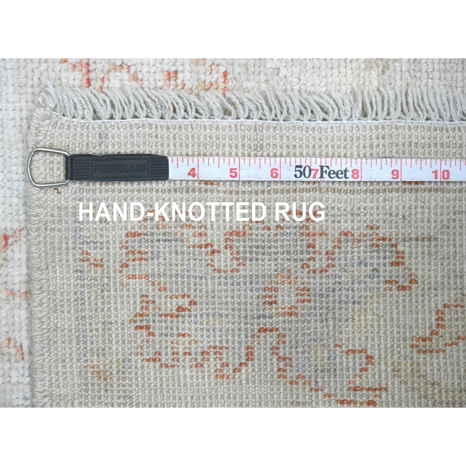 3'x4'9" Bone White with Touches of Red, Leaf Design, Afghan Angora Oushak, Hand Knotted, Veggie Dyes, 100% Wool, Oriental Rug Sh20802