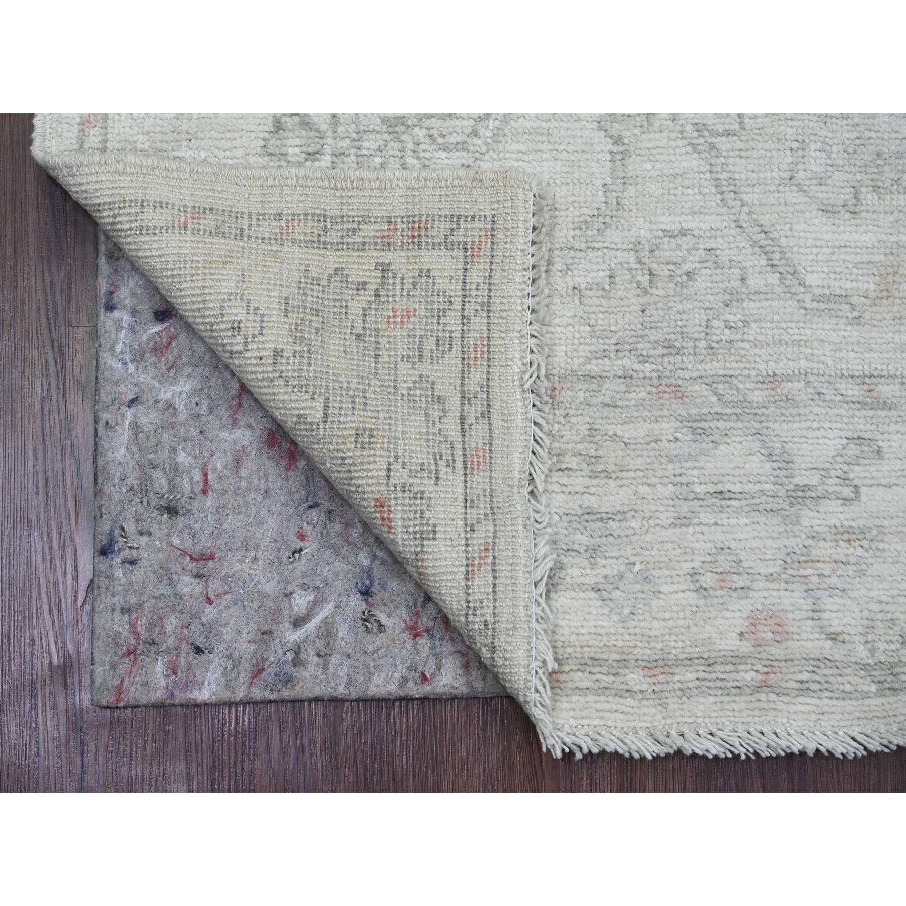2'8"x6'3" Snow White, Hand Knotted, Afghan Angora Oushak with All Over Vines Design, Veggie Dyes, 100% Wool, Runner, Oriental Rug Sh20804