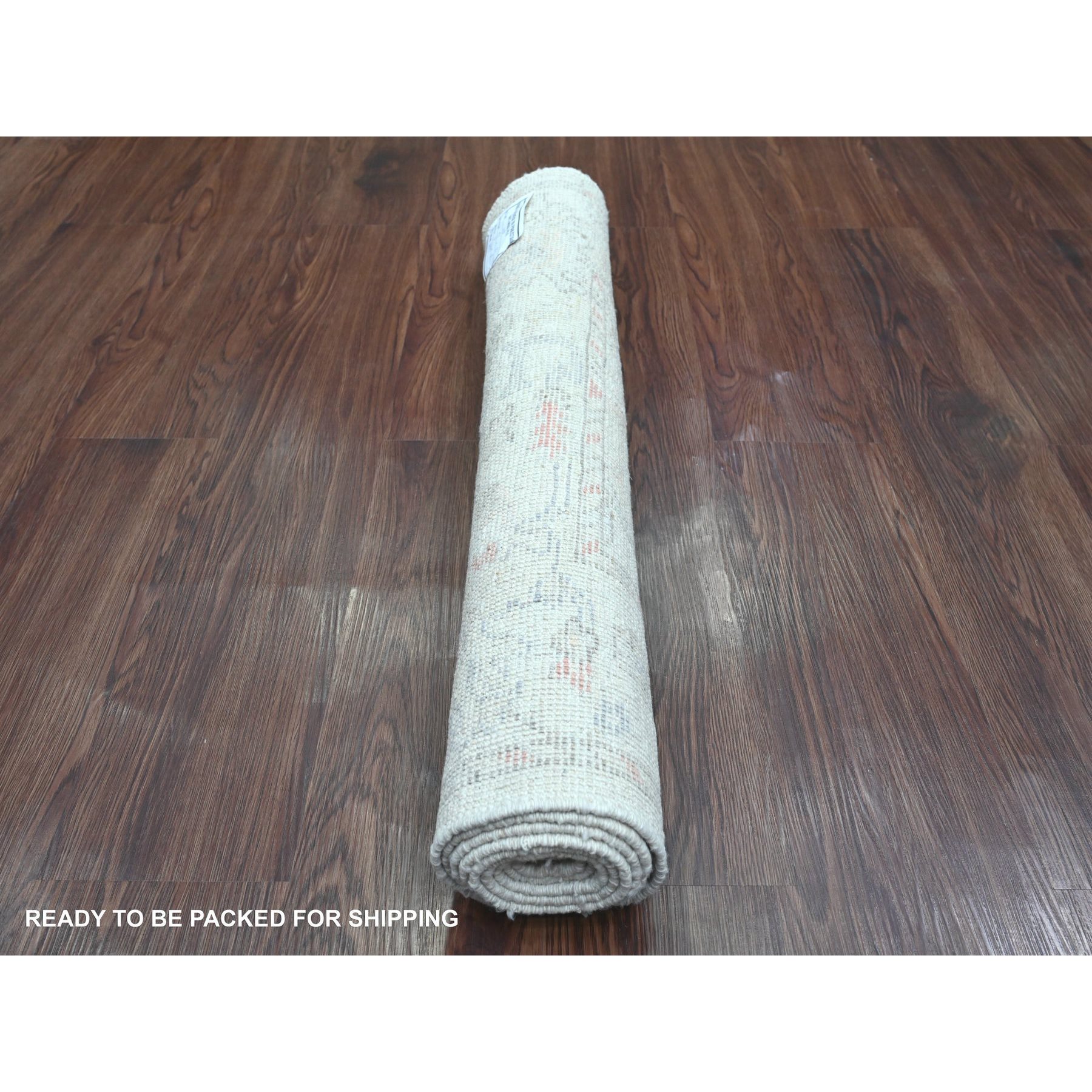 2'8"x6'3" Snow White, Hand Knotted, Afghan Angora Oushak with All Over Vines Design, Veggie Dyes, 100% Wool, Runner, Oriental Rug Sh20804