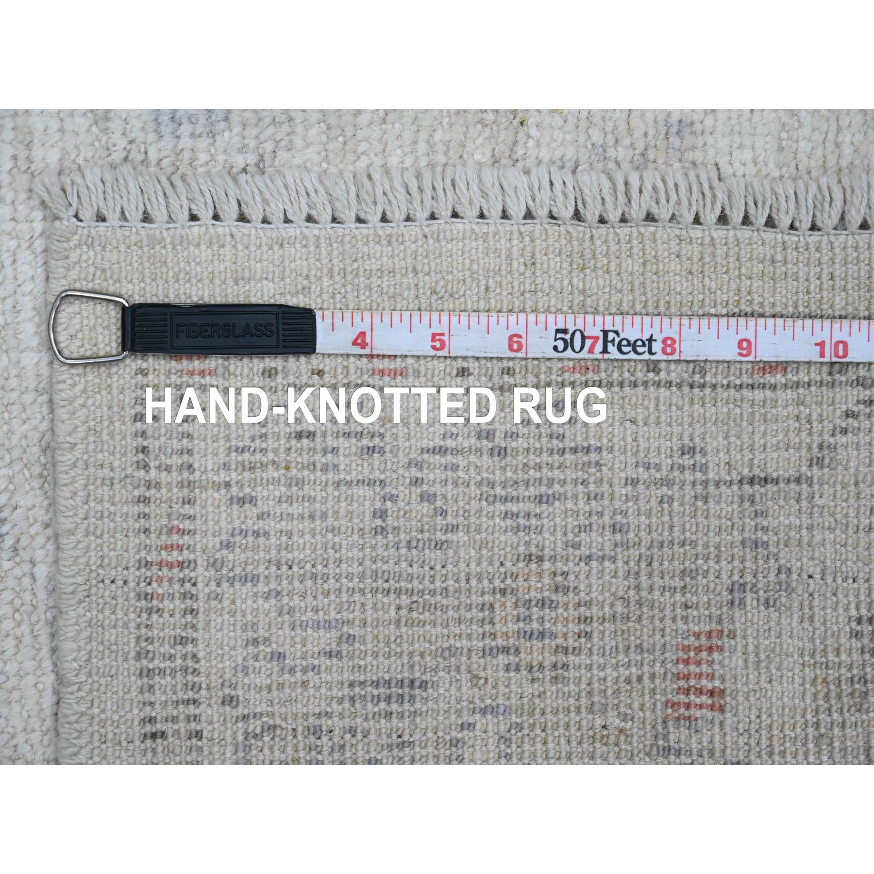 2'8"x6'3" Snow White, Hand Knotted, Afghan Angora Oushak with All Over Vines Design, Veggie Dyes, 100% Wool, Runner, Oriental Rug Sh20804