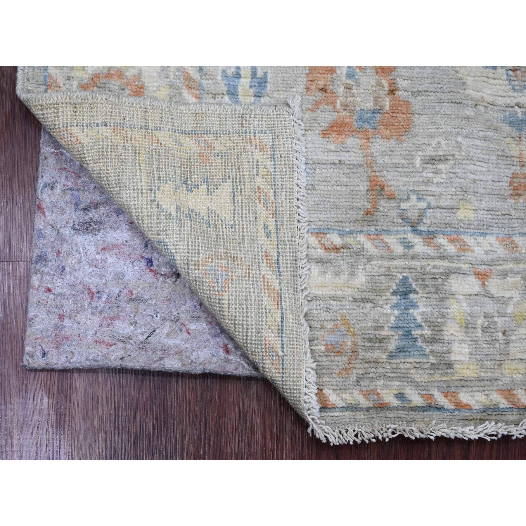 4'2"x6' Medium Gray, Afghan Angora Oushak with Colorful Leaf Pattern, Hand Knotted, Vegetable Dyes, 100% Wool, Oriental Rug Sh20808