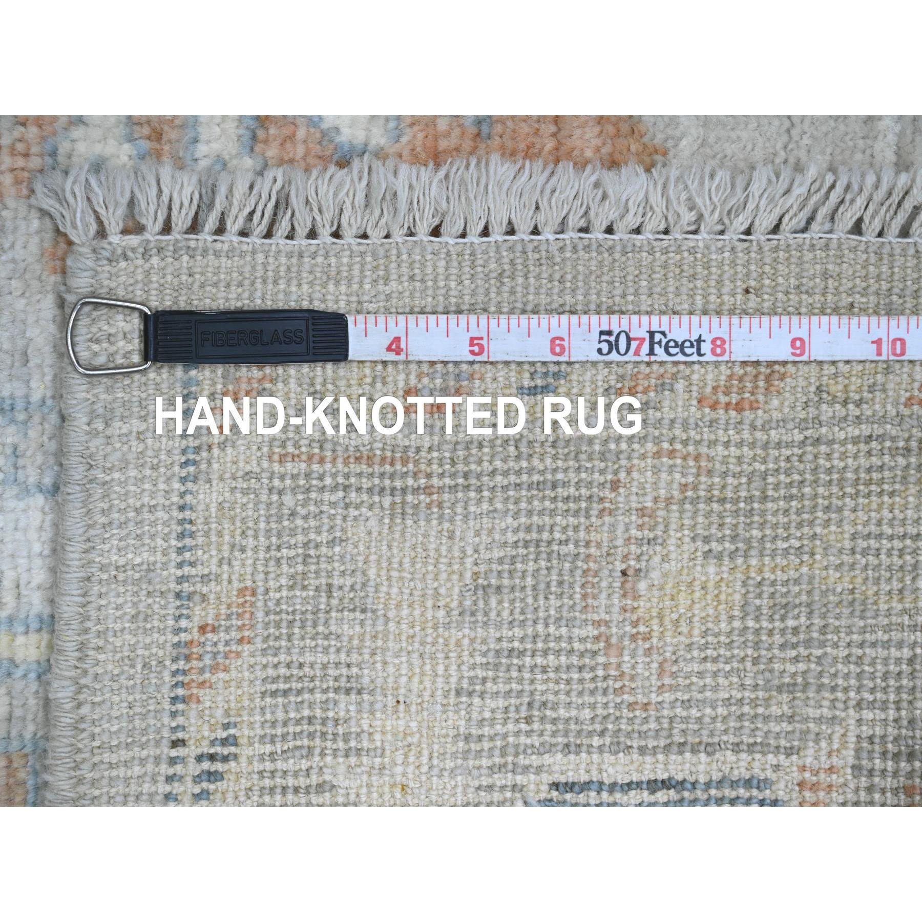 4'2"x6' Medium Gray, Afghan Angora Oushak with Colorful Leaf Pattern, Hand Knotted, Vegetable Dyes, 100% Wool, Oriental Rug Sh20808