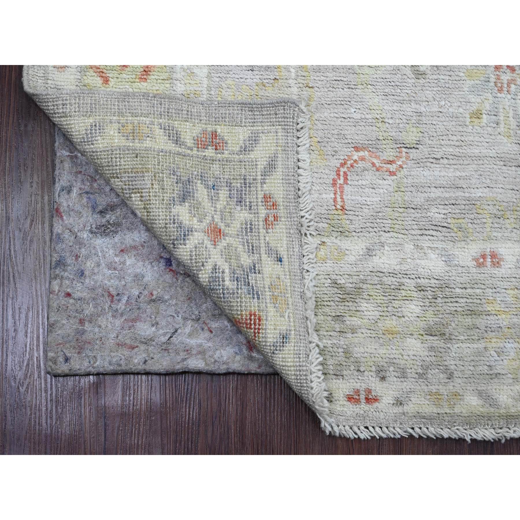 4'x5'9" Cloud Gray, Hand Knotted, Afghan Angora Oushak with Colorful Leaf Design, Vegetable Dyes, 100% Wool, Oriental Rug Sh20809