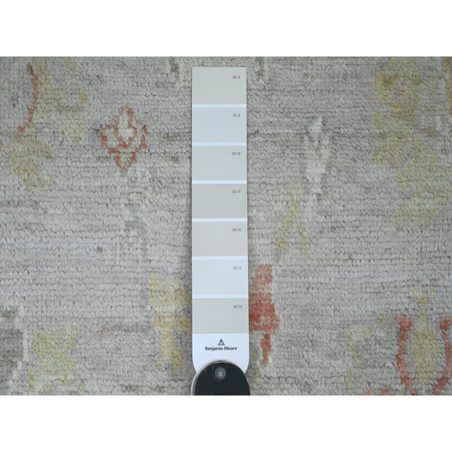 4'x5'9" Cloud Gray, Hand Knotted, Afghan Angora Oushak with Colorful Leaf Design, Vegetable Dyes, 100% Wool, Oriental Rug Sh20809