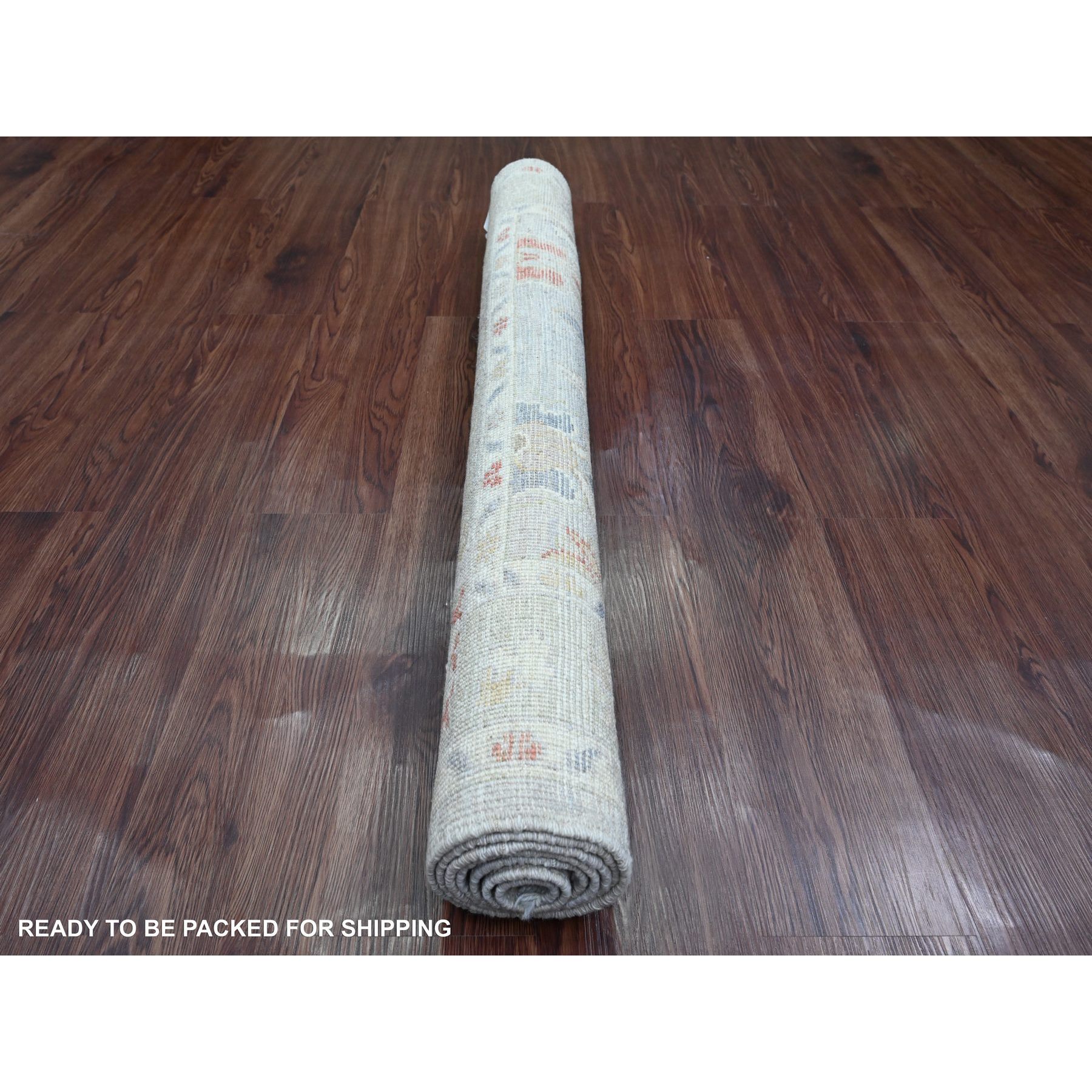 4'x5'9" Cloud Gray, Hand Knotted, Afghan Angora Oushak with Colorful Leaf Design, Vegetable Dyes, 100% Wool, Oriental Rug Sh20809
