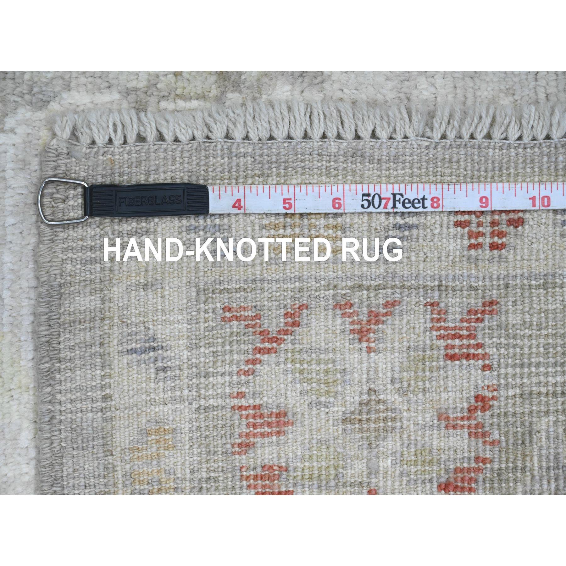 4'x5'9" Cloud Gray, Hand Knotted, Afghan Angora Oushak with Colorful Leaf Design, Vegetable Dyes, 100% Wool, Oriental Rug Sh20809