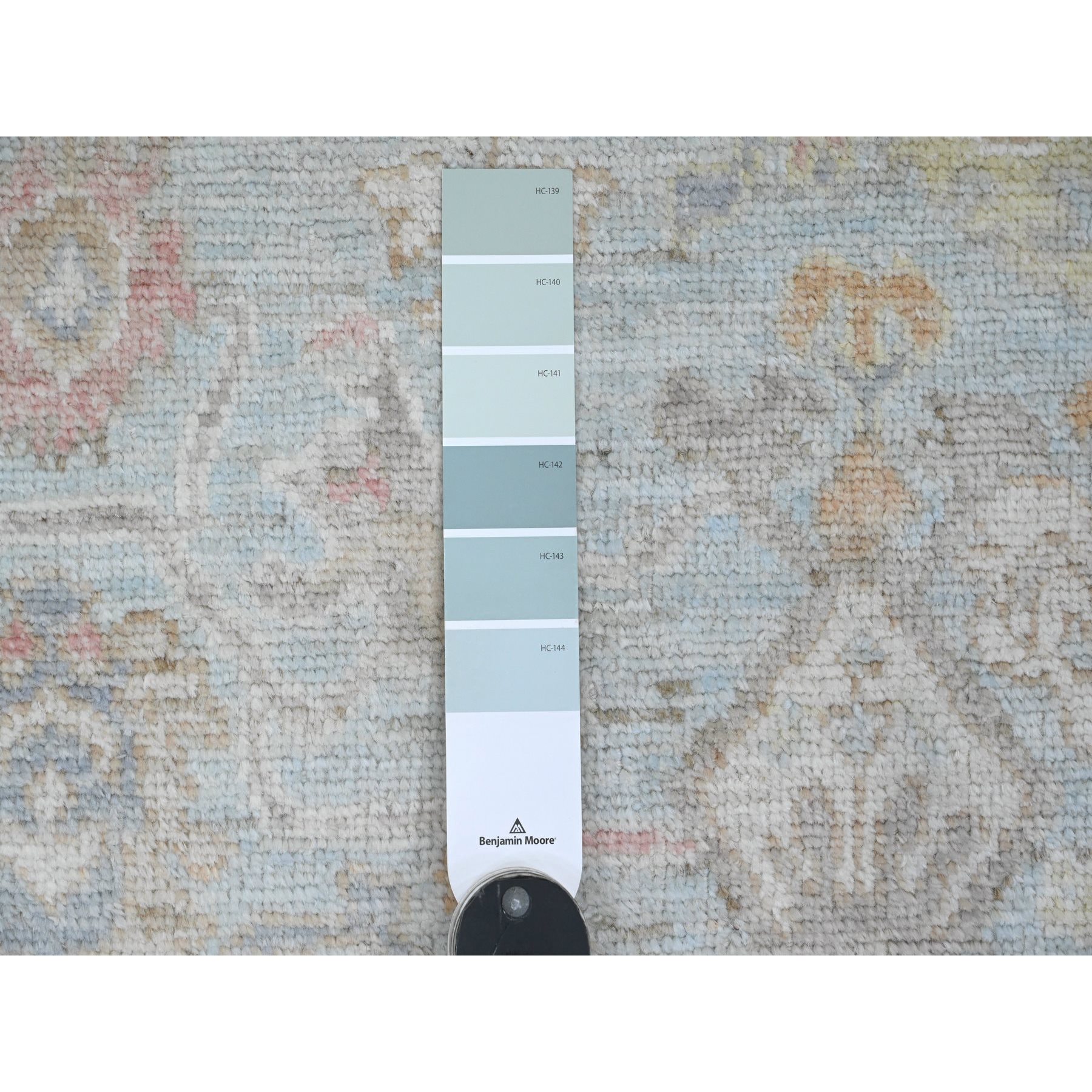 2'10"x9'10" Cerulean Blue, Pure Wool, Afghan Angora Oushak with Floral Pattern, Hand Knotted, Veggie Dyes, Runner, Oriental Rug Sh20810
