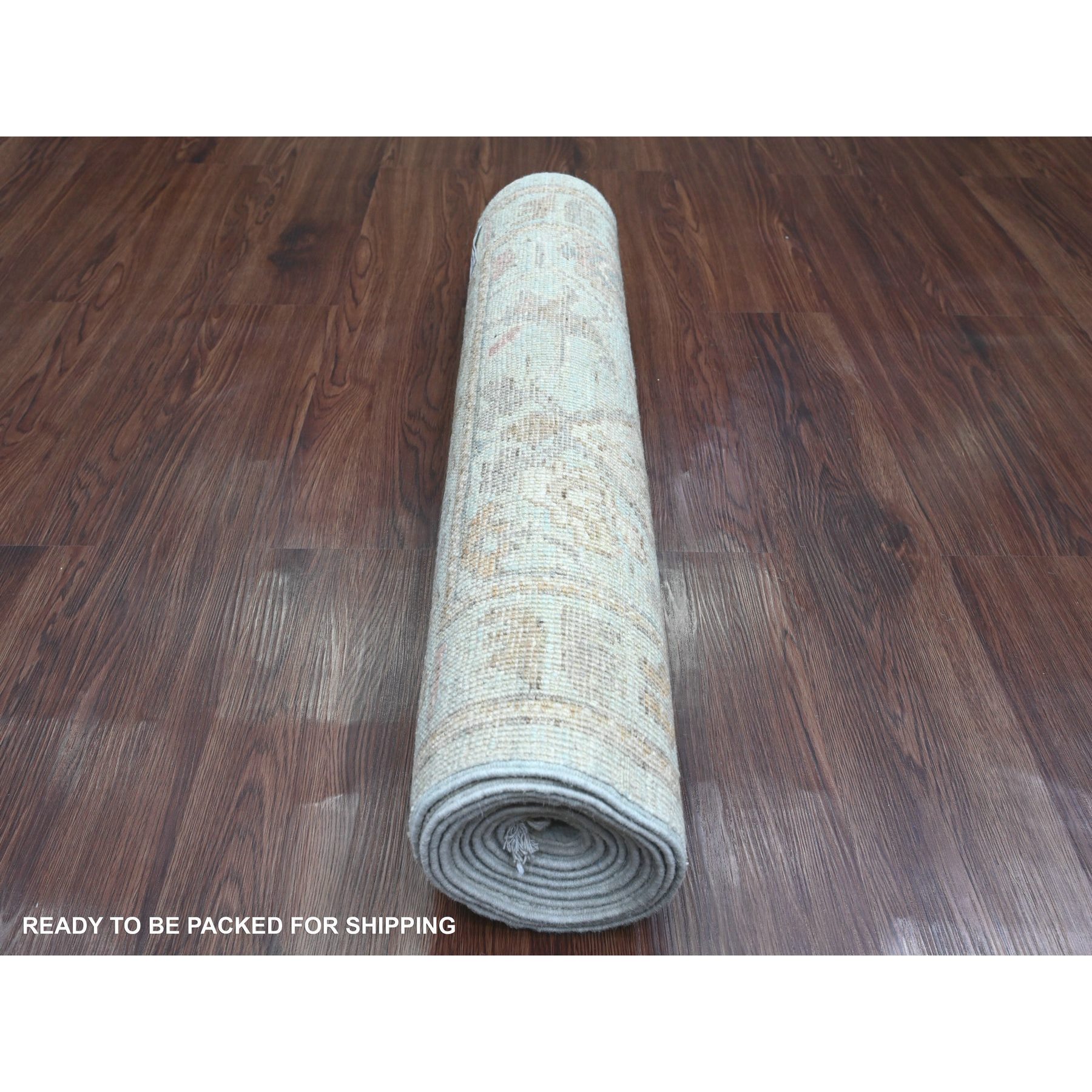 2'10"x9'10" Cerulean Blue, Pure Wool, Afghan Angora Oushak with Floral Pattern, Hand Knotted, Veggie Dyes, Runner, Oriental Rug Sh20810