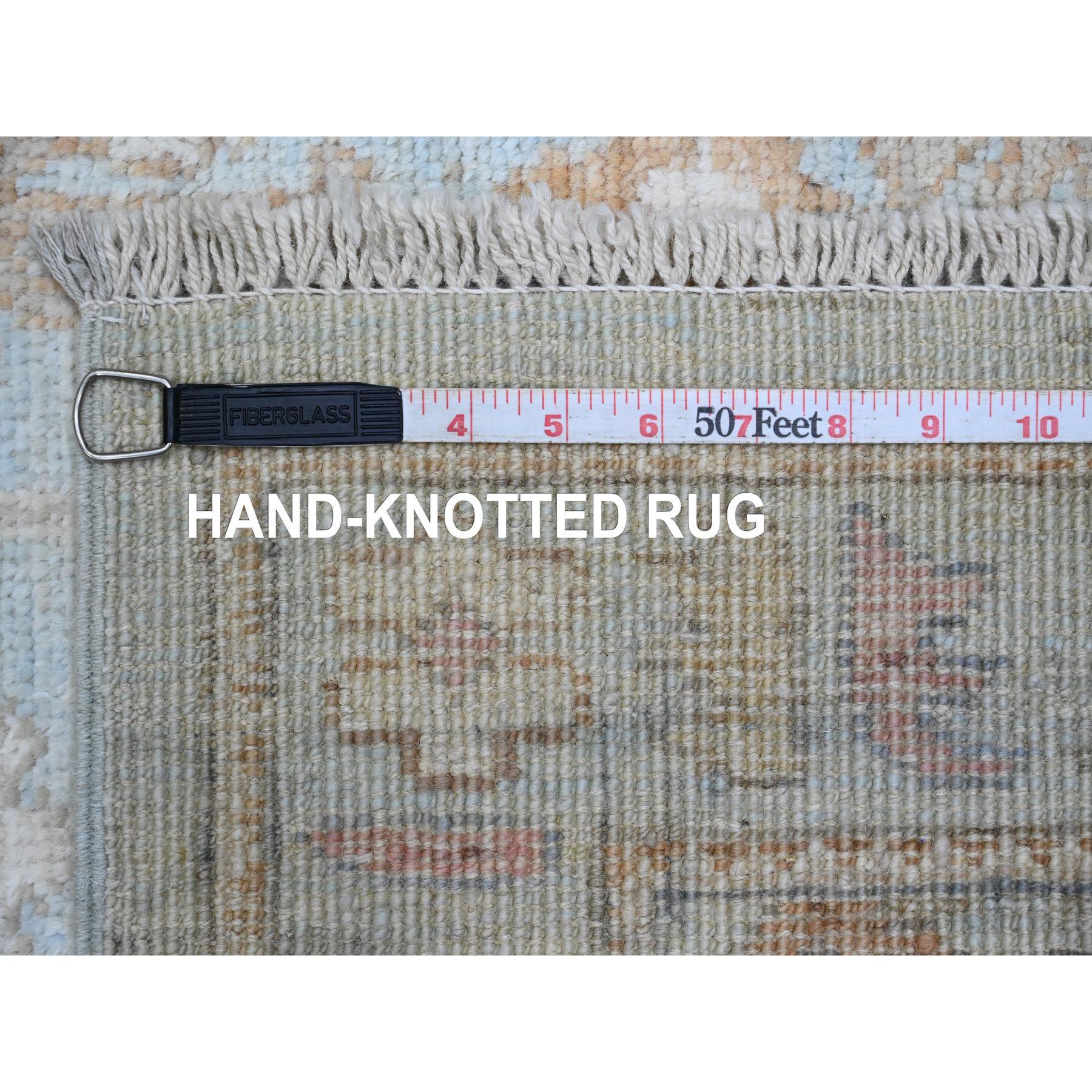 2'10"x9'10" Cerulean Blue, Pure Wool, Afghan Angora Oushak with Floral Pattern, Hand Knotted, Veggie Dyes, Runner, Oriental Rug Sh20810