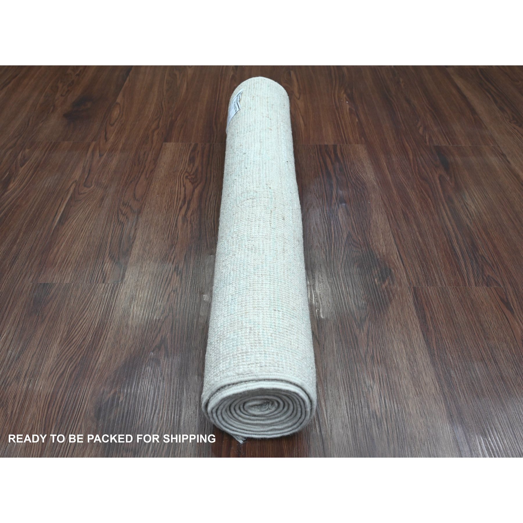 2'7"x7'9" Chiffon White, Afghan Angora Oushak with Muted Colors Floral Pattern, Hand Knotted, Vegetable Dyes, 100% Wool, Runner, Oriental Rug Sh20811