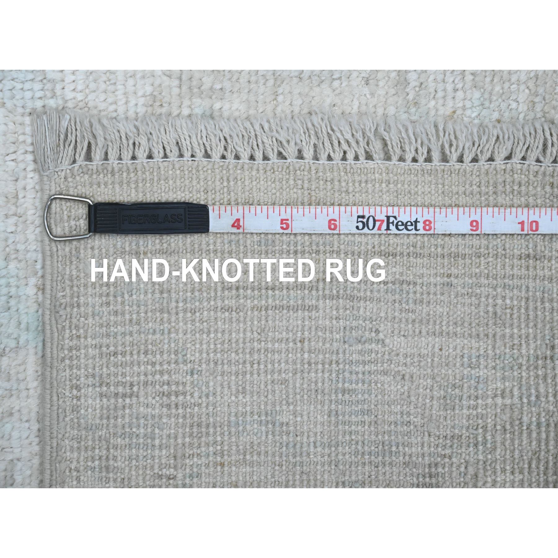 2'7"x7'9" Chiffon White, Afghan Angora Oushak with Muted Colors Floral Pattern, Hand Knotted, Vegetable Dyes, 100% Wool, Runner, Oriental Rug Sh20811