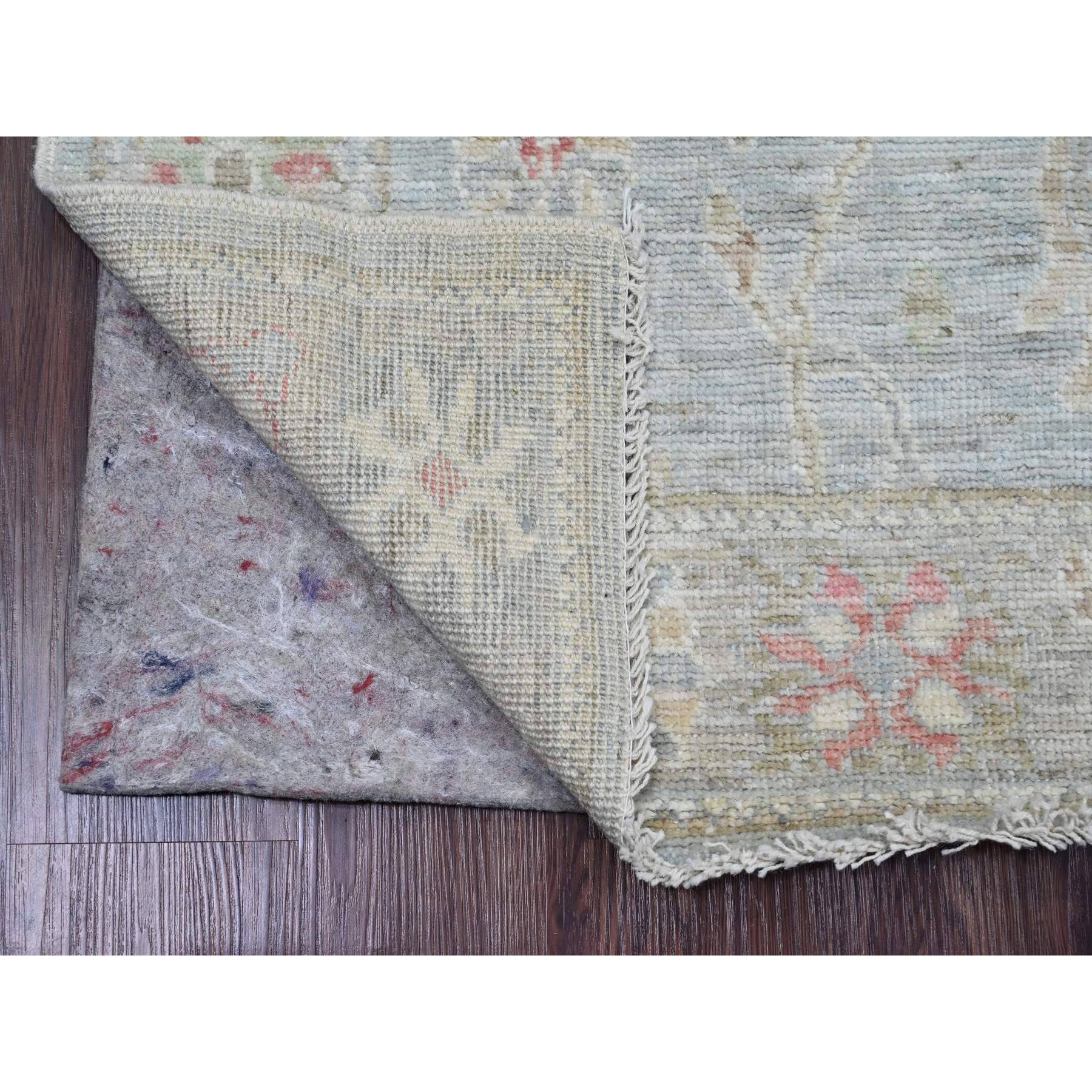 2'9"x10'2" Beau Blue, Afghan Angora Oushak with All Over Leaf Design, Hand Knotted, Vegetable Dyes, 100% Wool, Runner, Oriental Rug Sh20812