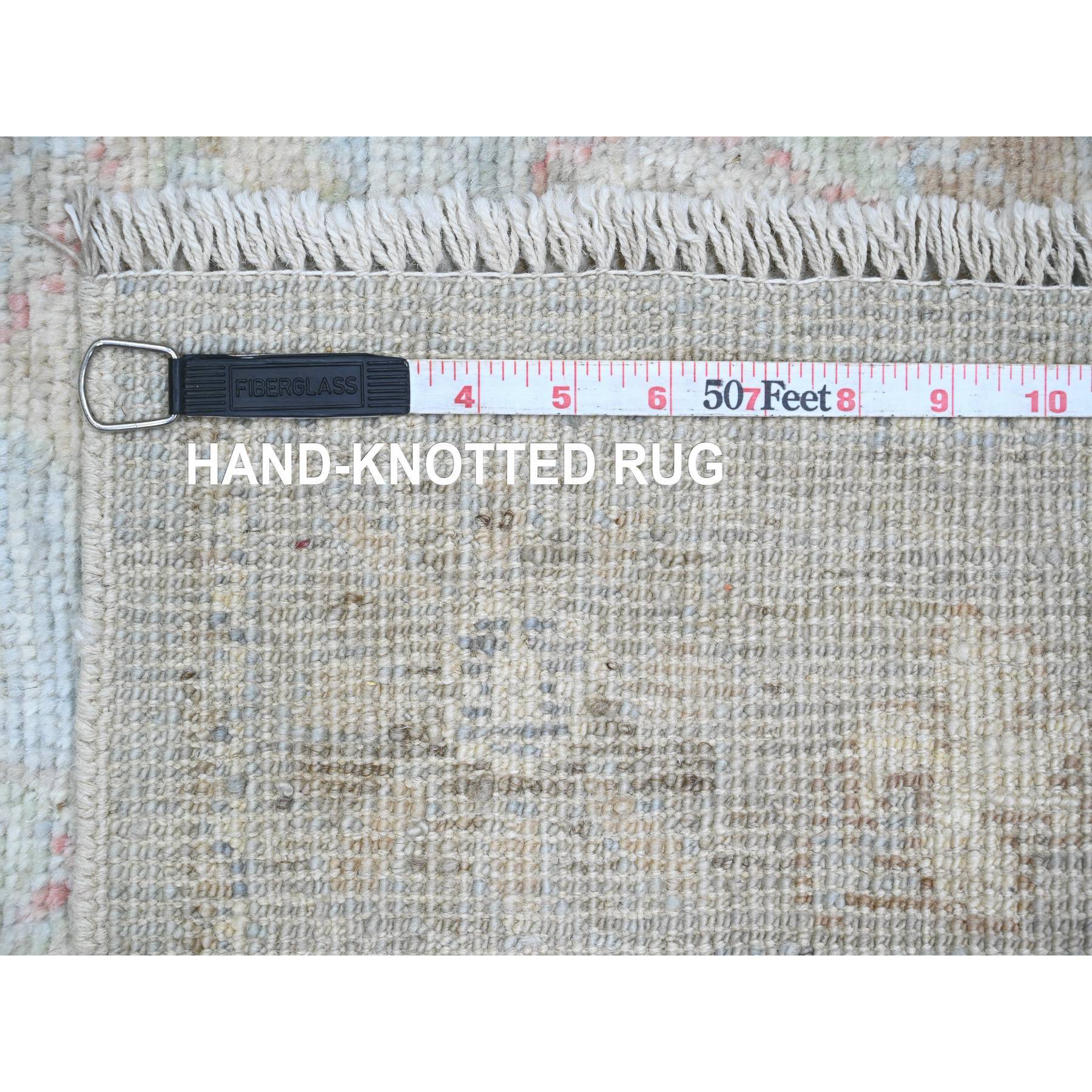 2'9"x10'2" Beau Blue, Afghan Angora Oushak with All Over Leaf Design, Hand Knotted, Vegetable Dyes, 100% Wool, Runner, Oriental Rug Sh20812