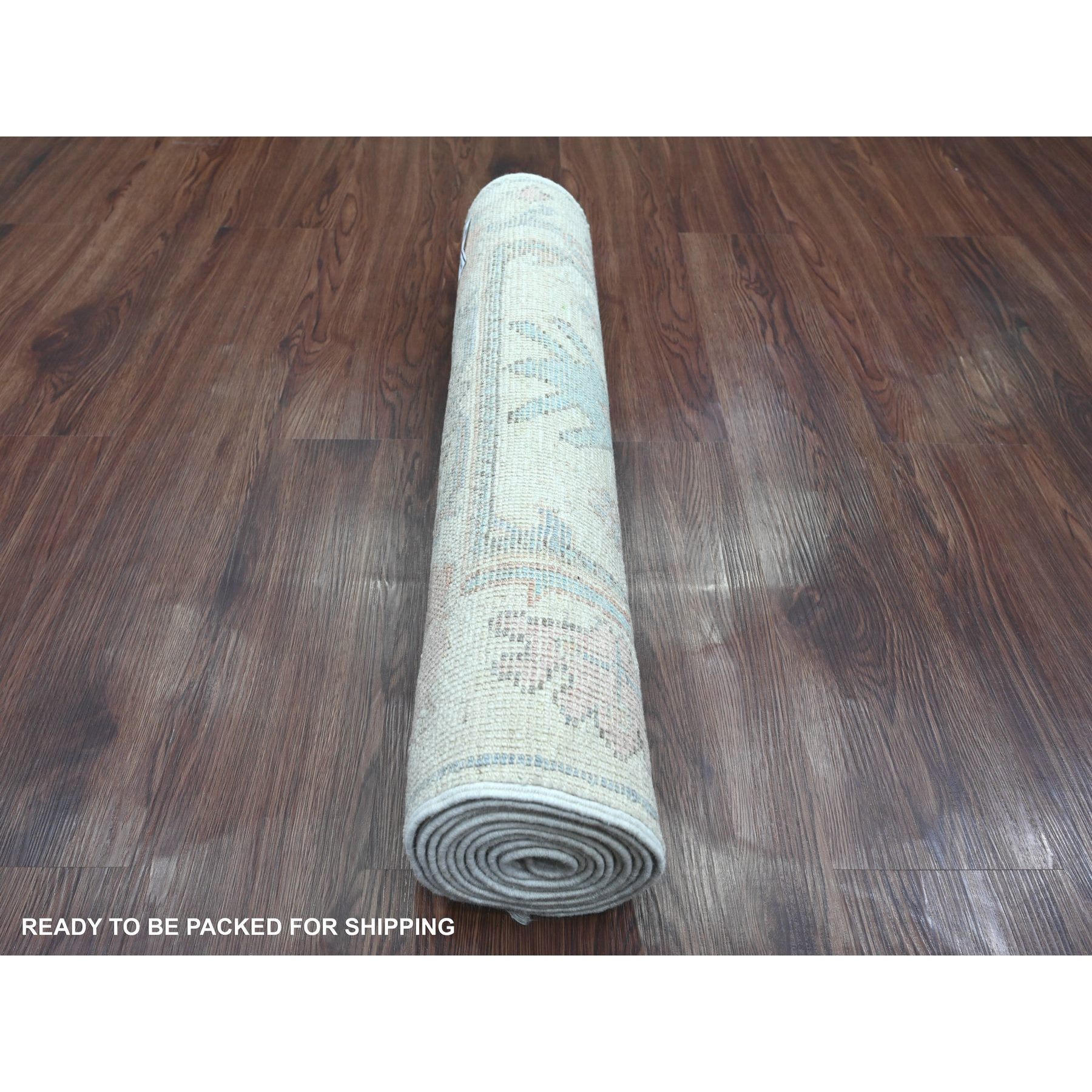 2'7"x9'6" Pearl White, Afghan Angora Oushak with All Over Pattern, Hand Knotted, Veggie Dyes, 100% Wool, Runner, Oriental Rug Sh20813