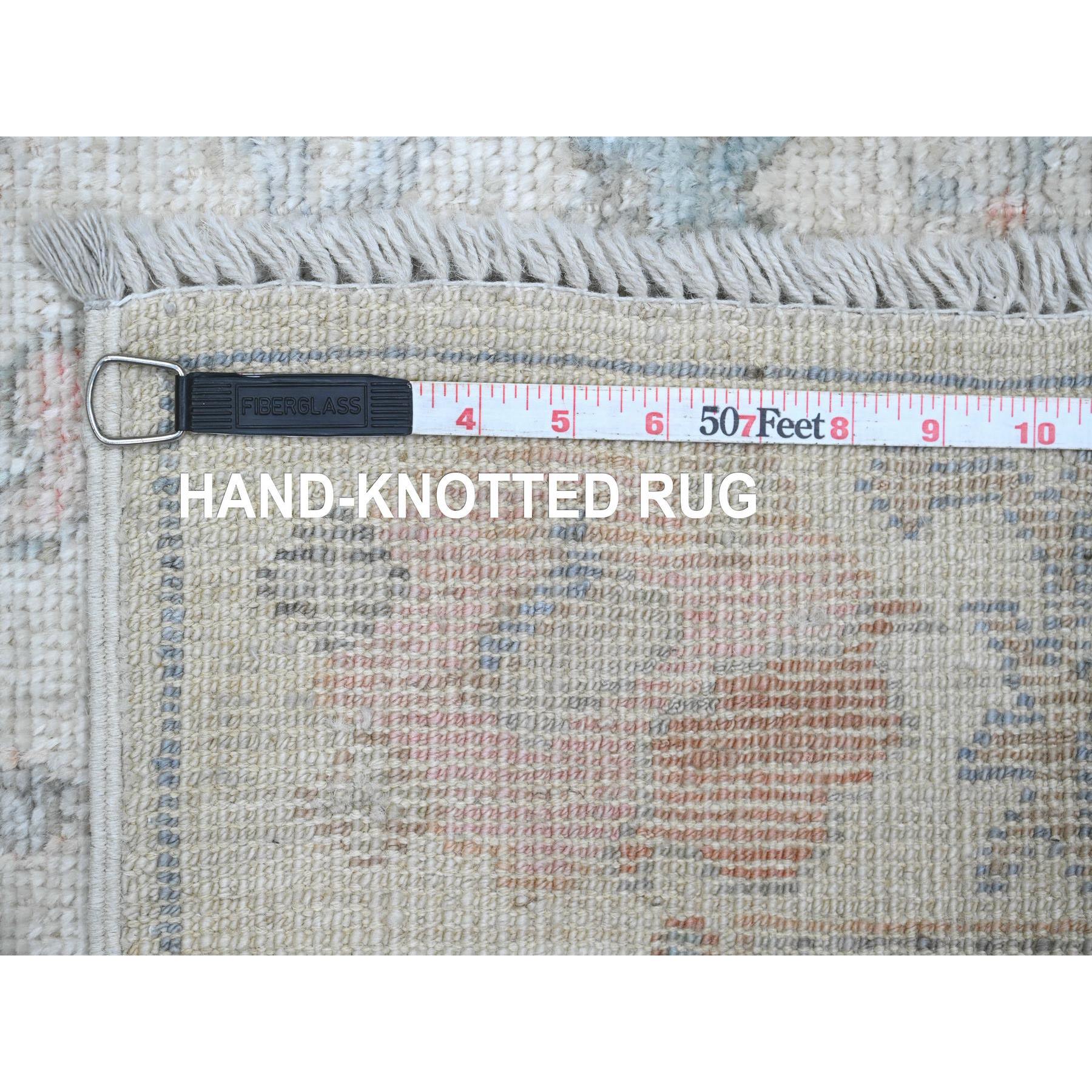 2'7"x9'6" Pearl White, Afghan Angora Oushak with All Over Pattern, Hand Knotted, Veggie Dyes, 100% Wool, Runner, Oriental Rug Sh20813