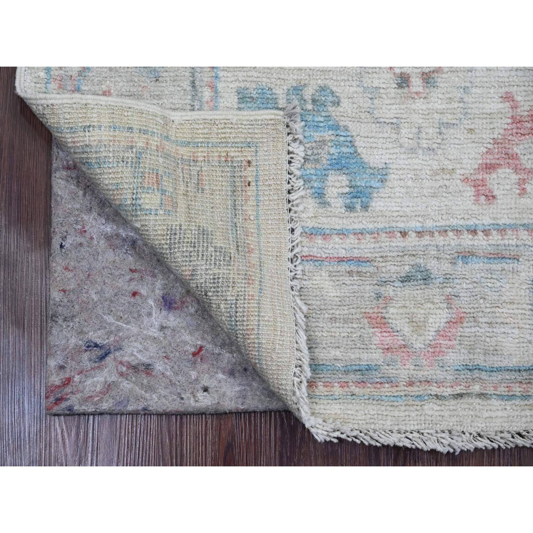 2'9"x11'7" Chiffon White, Hand Knotted, Afghan Angora Oushak with All Over Pattern, Vegetable Dyes, Pure Wool, Runner, Oriental Rug Sh20814