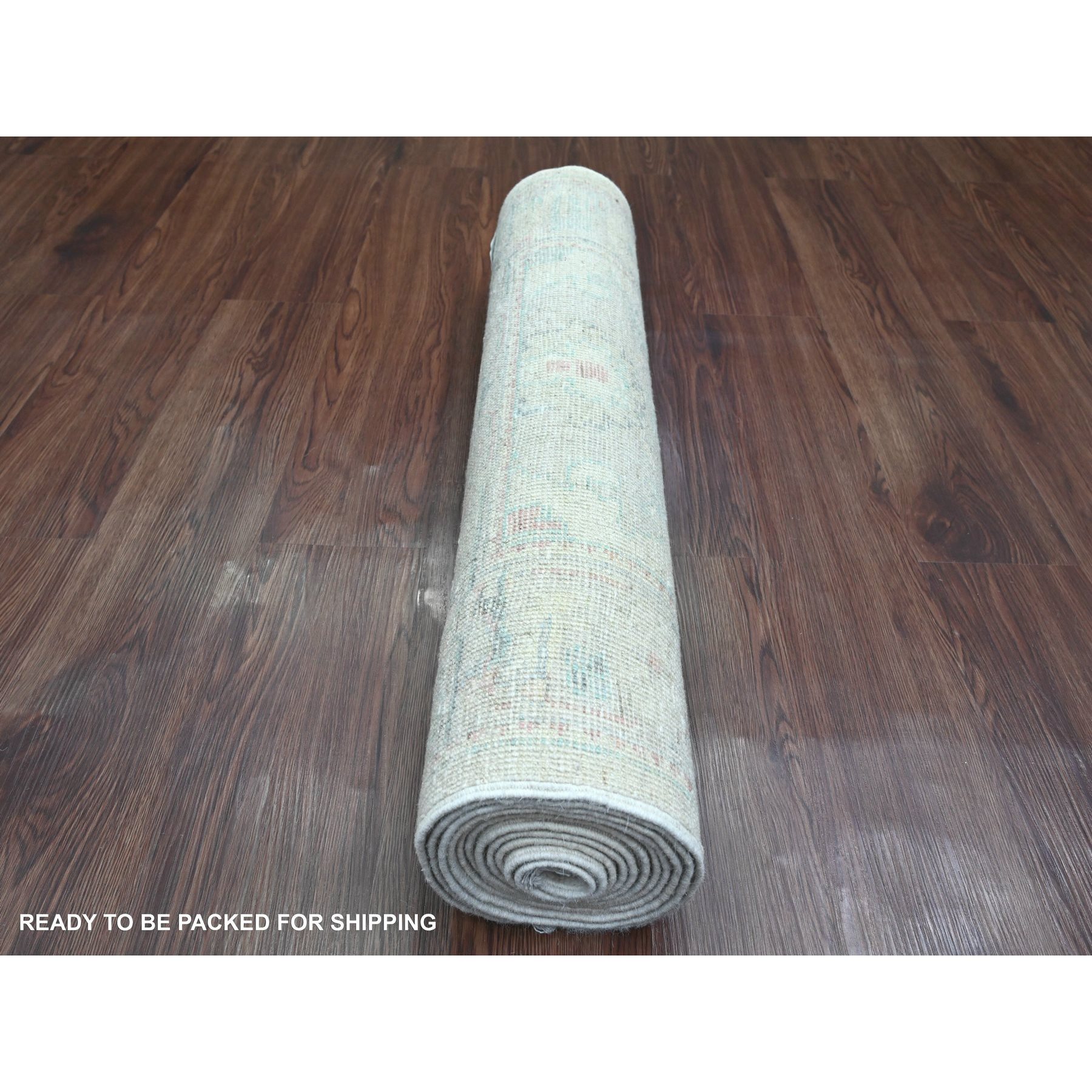 2'9"x11'7" Chiffon White, Hand Knotted, Afghan Angora Oushak with All Over Pattern, Vegetable Dyes, Pure Wool, Runner, Oriental Rug Sh20814
