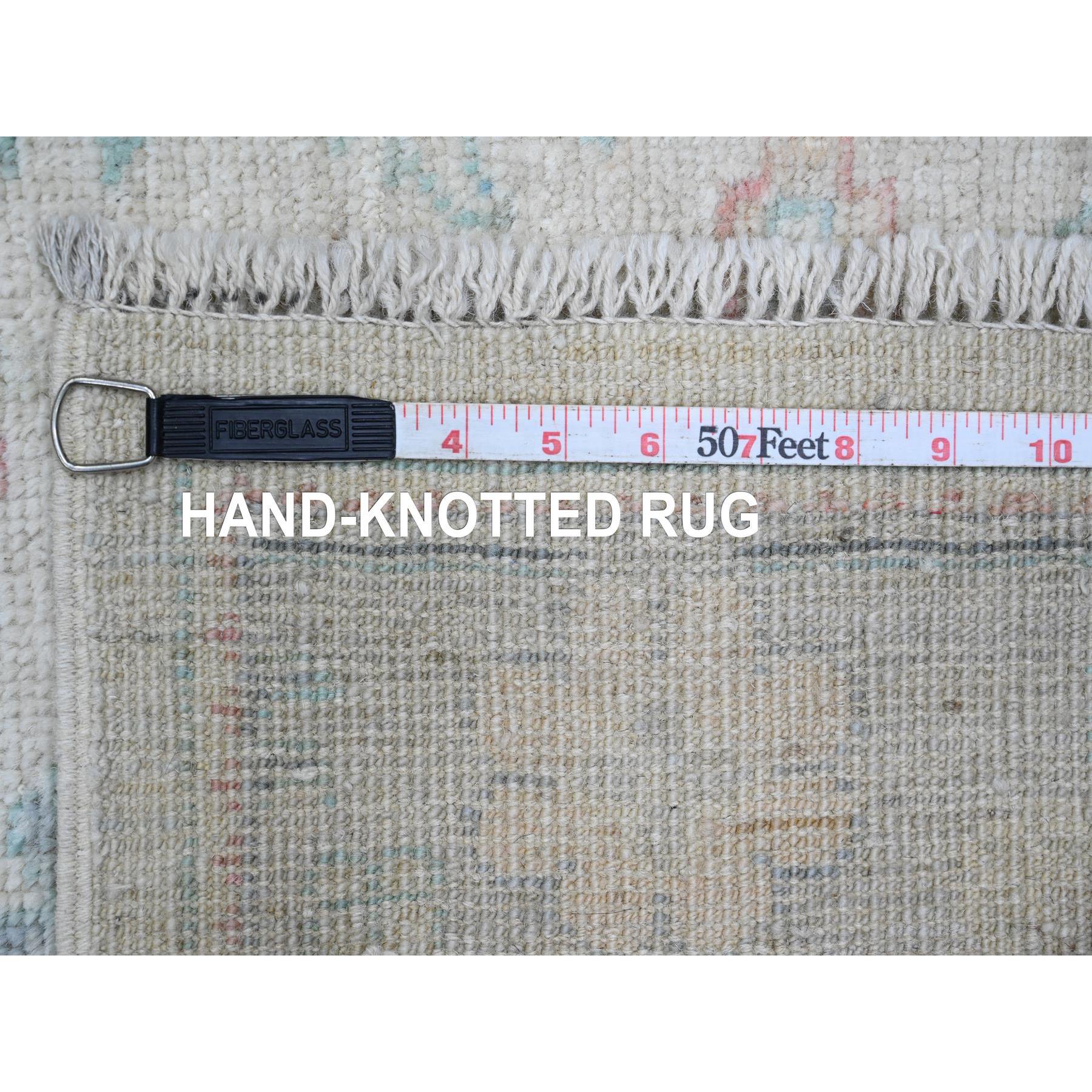 2'9"x11'7" Chiffon White, Hand Knotted, Afghan Angora Oushak with All Over Pattern, Vegetable Dyes, Pure Wool, Runner, Oriental Rug Sh20814
