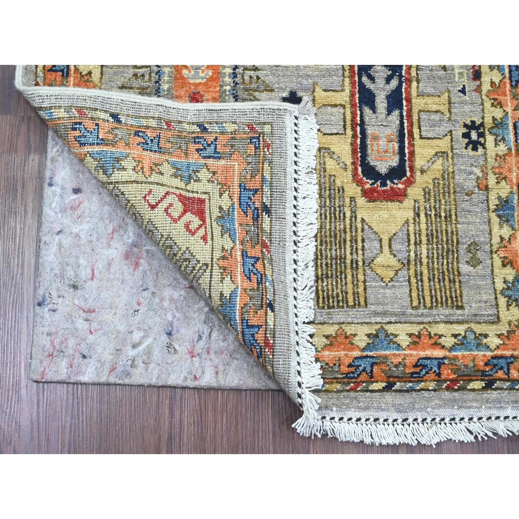 2'5"x12' Cloud Gray, Aryana Collection, All Over Caucasian Gul Motifs, Vegetable Dyes, High Mountain Wool, Hand Knotted, Runner, Oriental Rug Sh20816