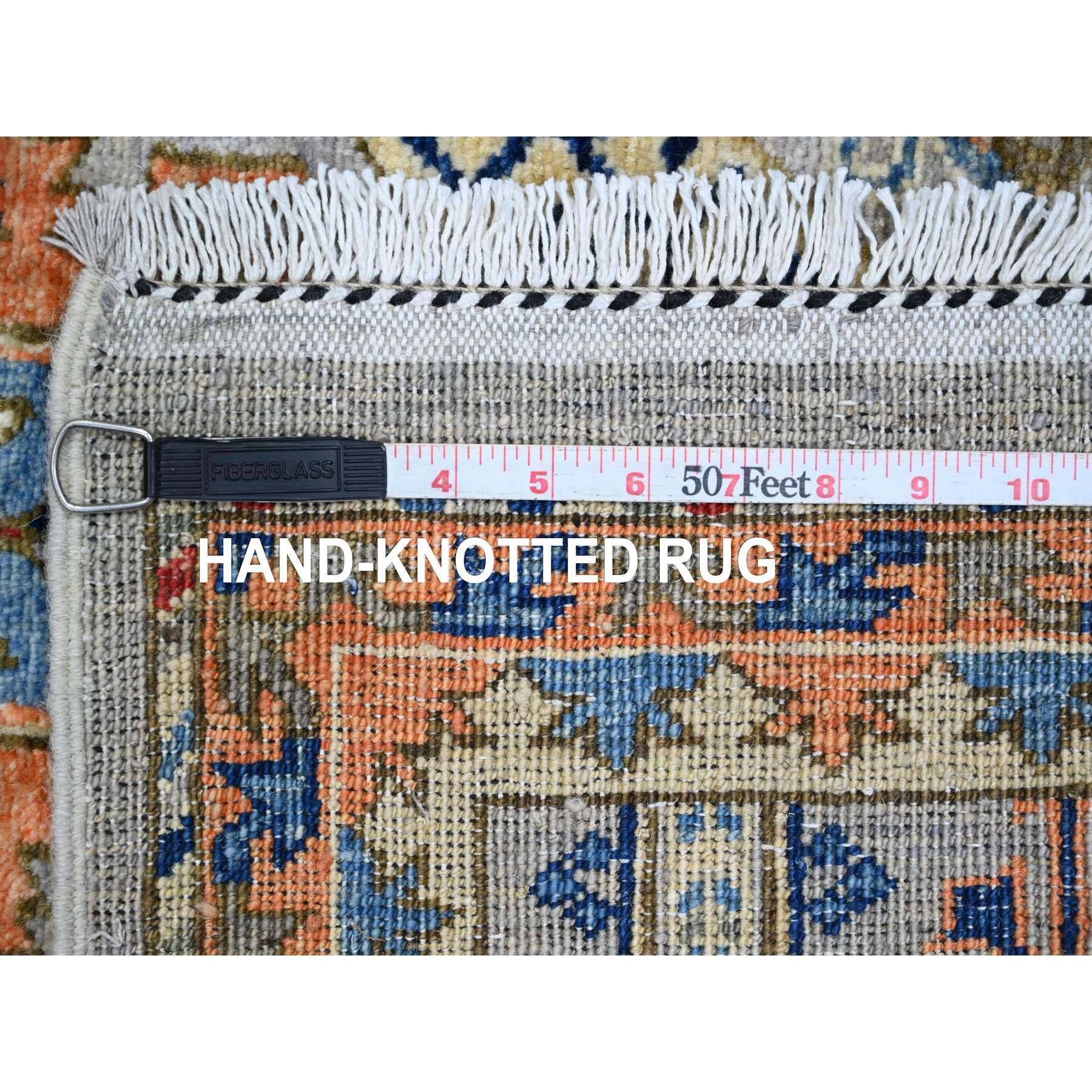 2'5"x12' Cloud Gray, Aryana Collection, All Over Caucasian Gul Motifs, Vegetable Dyes, High Mountain Wool, Hand Knotted, Runner, Oriental Rug Sh20816