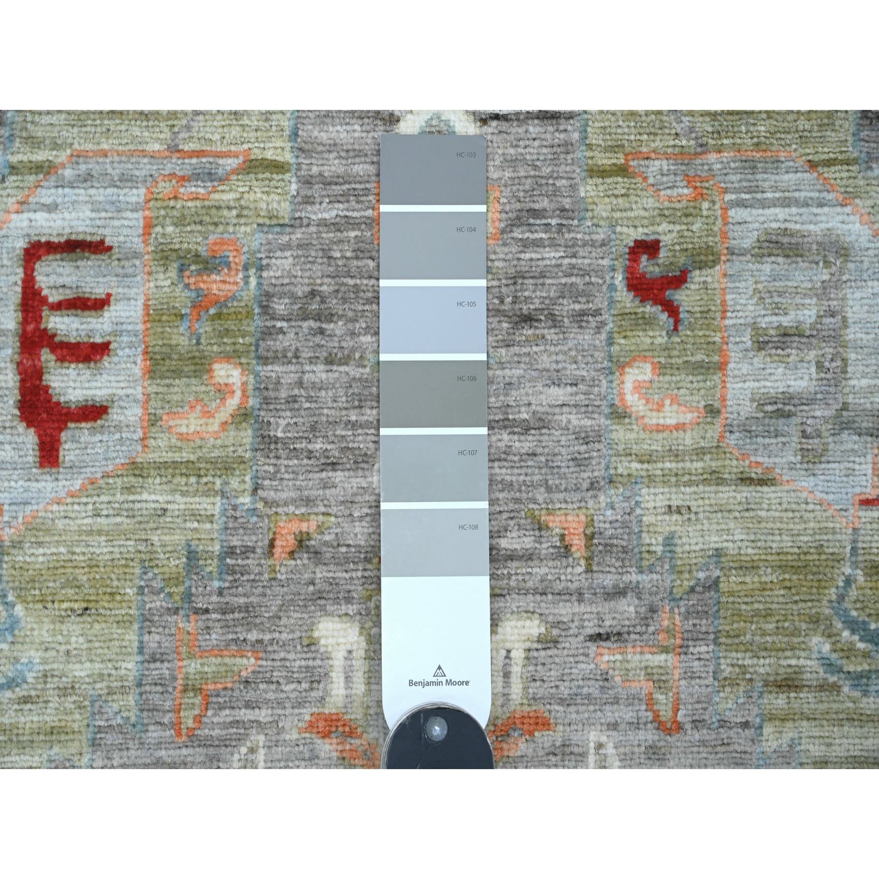 2'8"x7'8" Fossil Gray, Aryana Collection, Heriz with Dragon Design, Vegetable Dyes, High Mountain Wool, Hand Knotted, Runner, Oriental Rug Sh20818