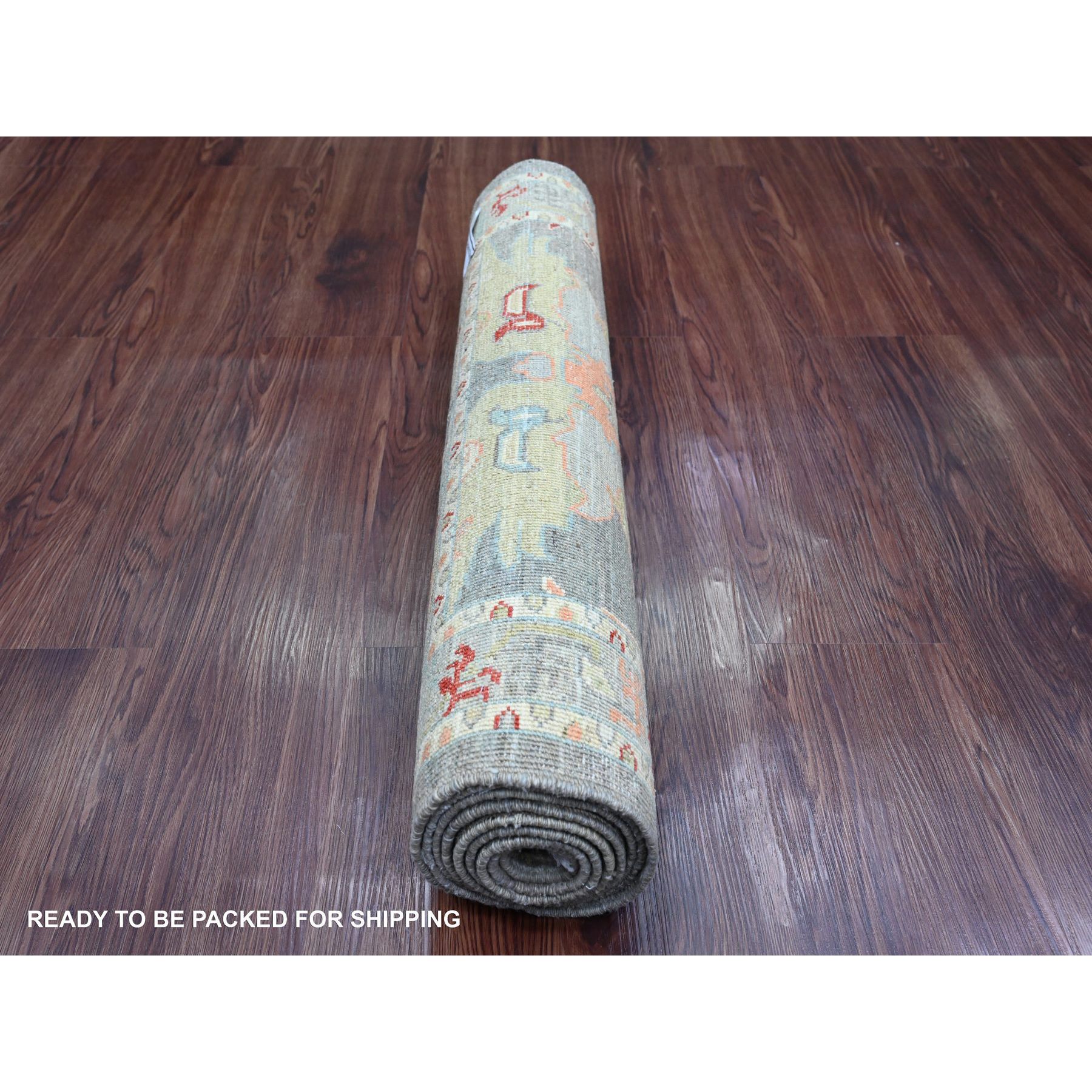 2'8"x7'8" Fossil Gray, Aryana Collection, Heriz with Dragon Design, Vegetable Dyes, High Mountain Wool, Hand Knotted, Runner, Oriental Rug Sh20818