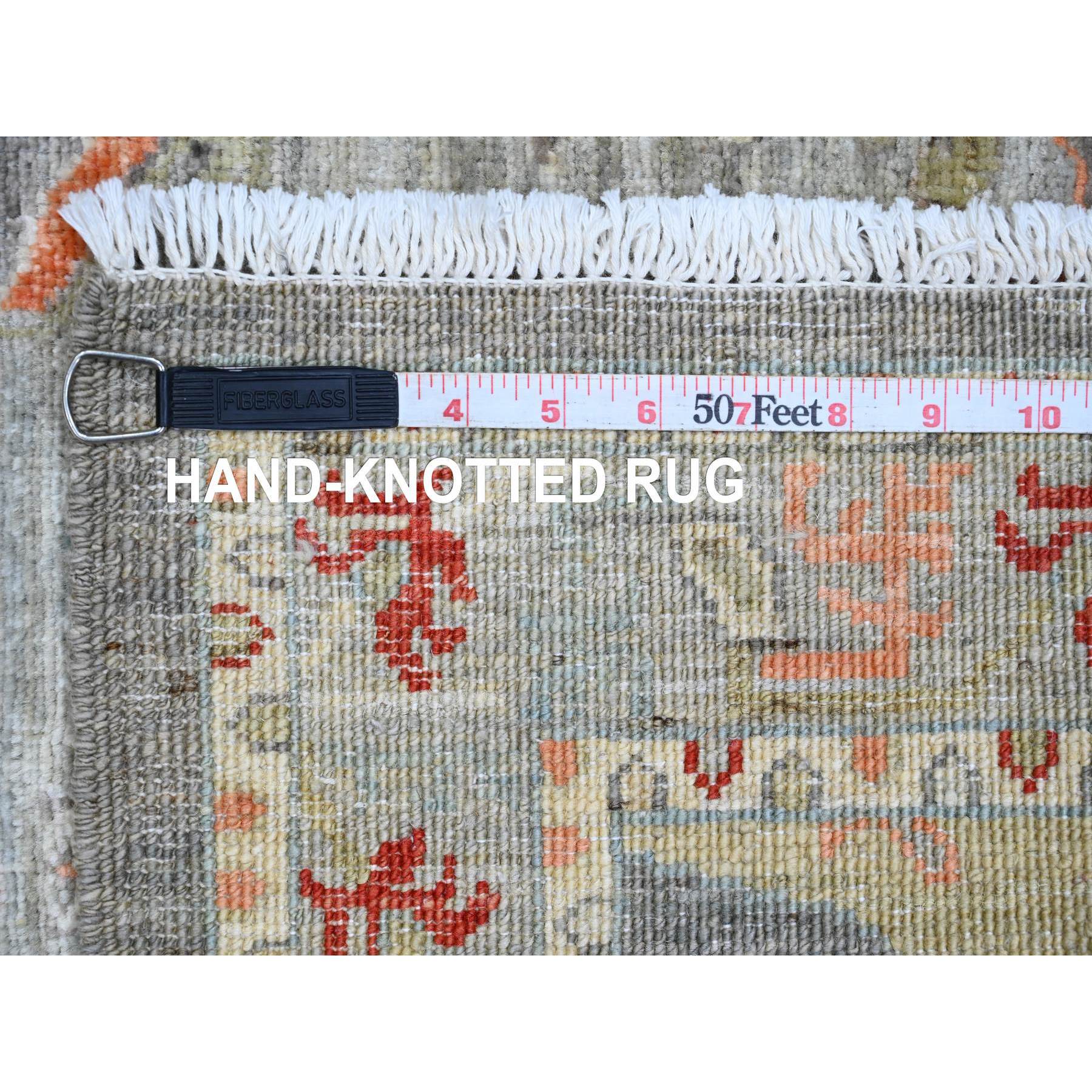 2'8"x7'8" Fossil Gray, Aryana Collection, Heriz with Dragon Design, Vegetable Dyes, High Mountain Wool, Hand Knotted, Runner, Oriental Rug Sh20818
