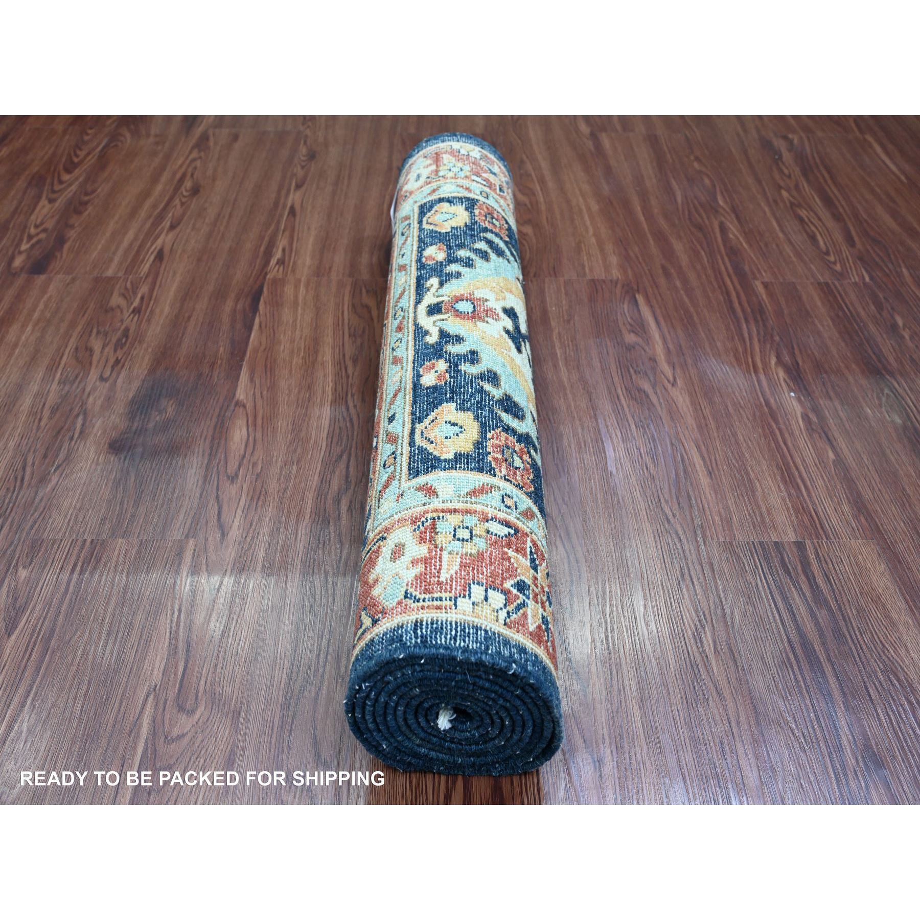 2'7"x8' Yale Blue, Aryana Grade, Peshawar with Karajeh Design, Vegetable Dyes, High Mountain Wool, Hand Knotted, Runner, Oriental Rug Sh20819
