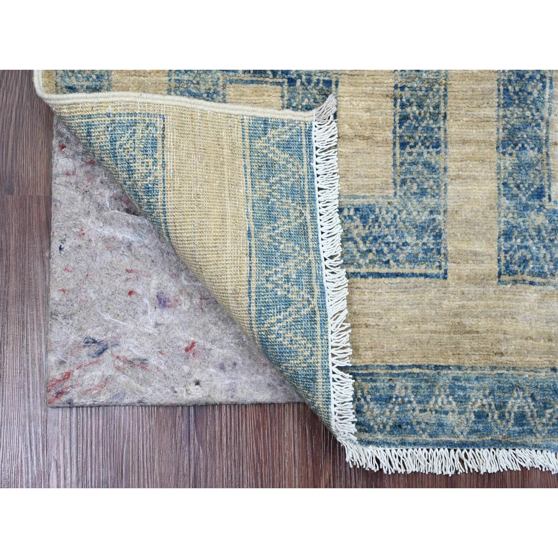 2'x3'1" Imperial Blue with Ivory, Moroccan Berber Influence with Geometric Pattern, High Mountain Wool, Denser Weave, Hand Knotted, Sample, Mat, Oriental Rug Sh20822