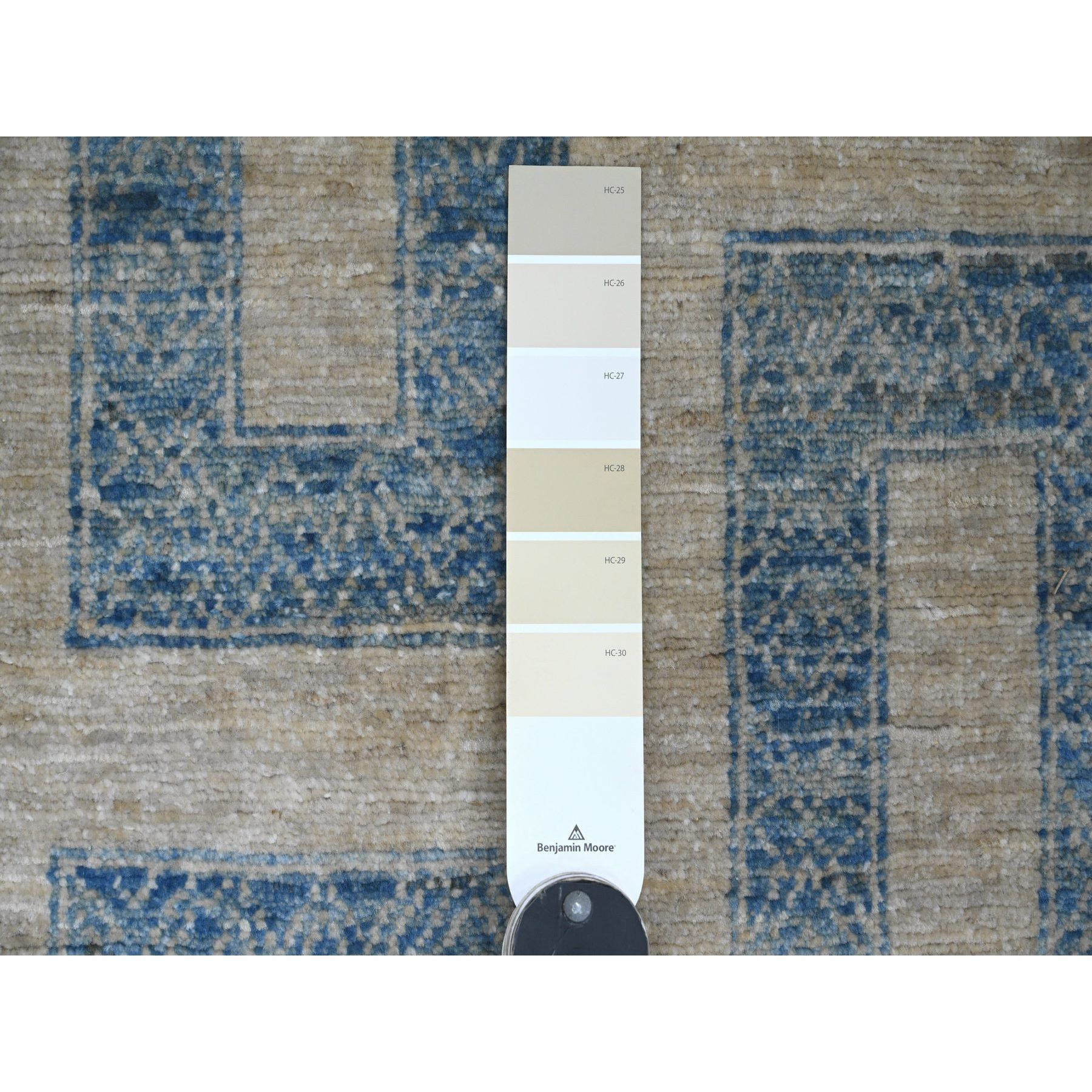 2'x3'1" Imperial Blue with Ivory, Moroccan Berber Influence with Geometric Pattern, High Mountain Wool, Denser Weave, Hand Knotted, Sample, Mat, Oriental Rug Sh20822