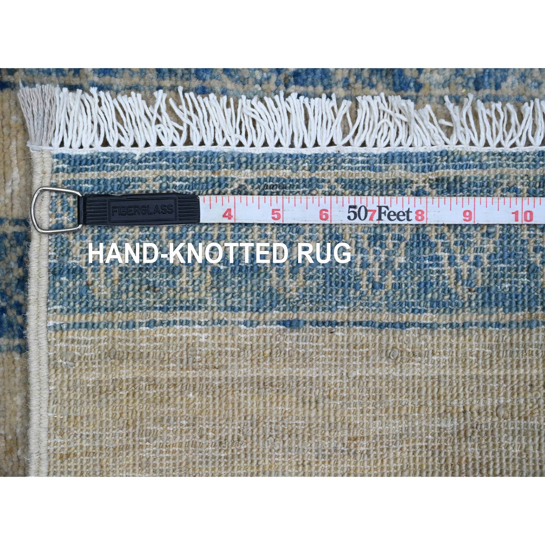 2'x3'1" Imperial Blue with Ivory, Moroccan Berber Influence with Geometric Pattern, High Mountain Wool, Denser Weave, Hand Knotted, Sample, Mat, Oriental Rug Sh20822