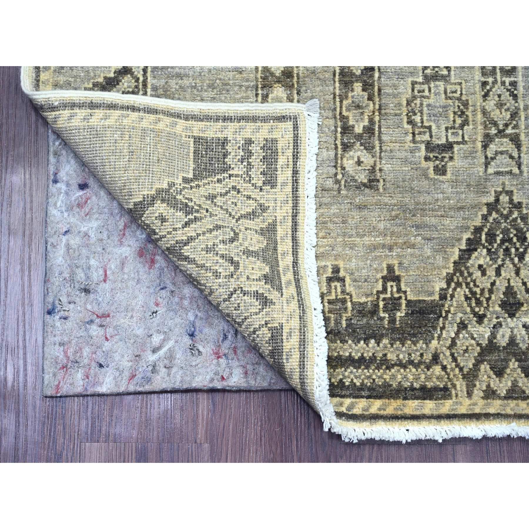 4'x11'9" Medium Gray, Intricate Geometric Design, Berber Influence, Denser Weave, High Mountain Wool, Hand Knotted, Wide Runner, Oriental Rug Sh20823