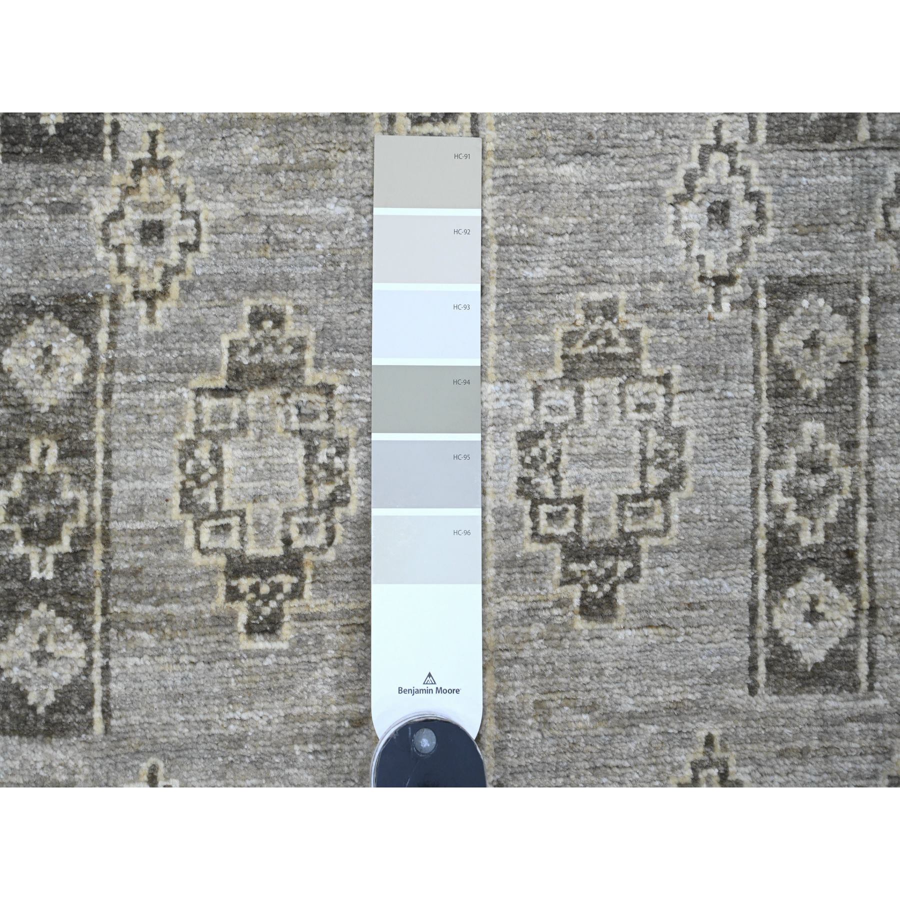4'x11'9" Medium Gray, Intricate Geometric Design, Berber Influence, Denser Weave, High Mountain Wool, Hand Knotted, Wide Runner, Oriental Rug Sh20823